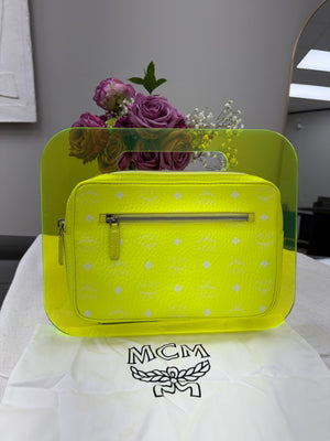 MCM Neon Yellow Leather & Acrylic Phenomenon Clutch