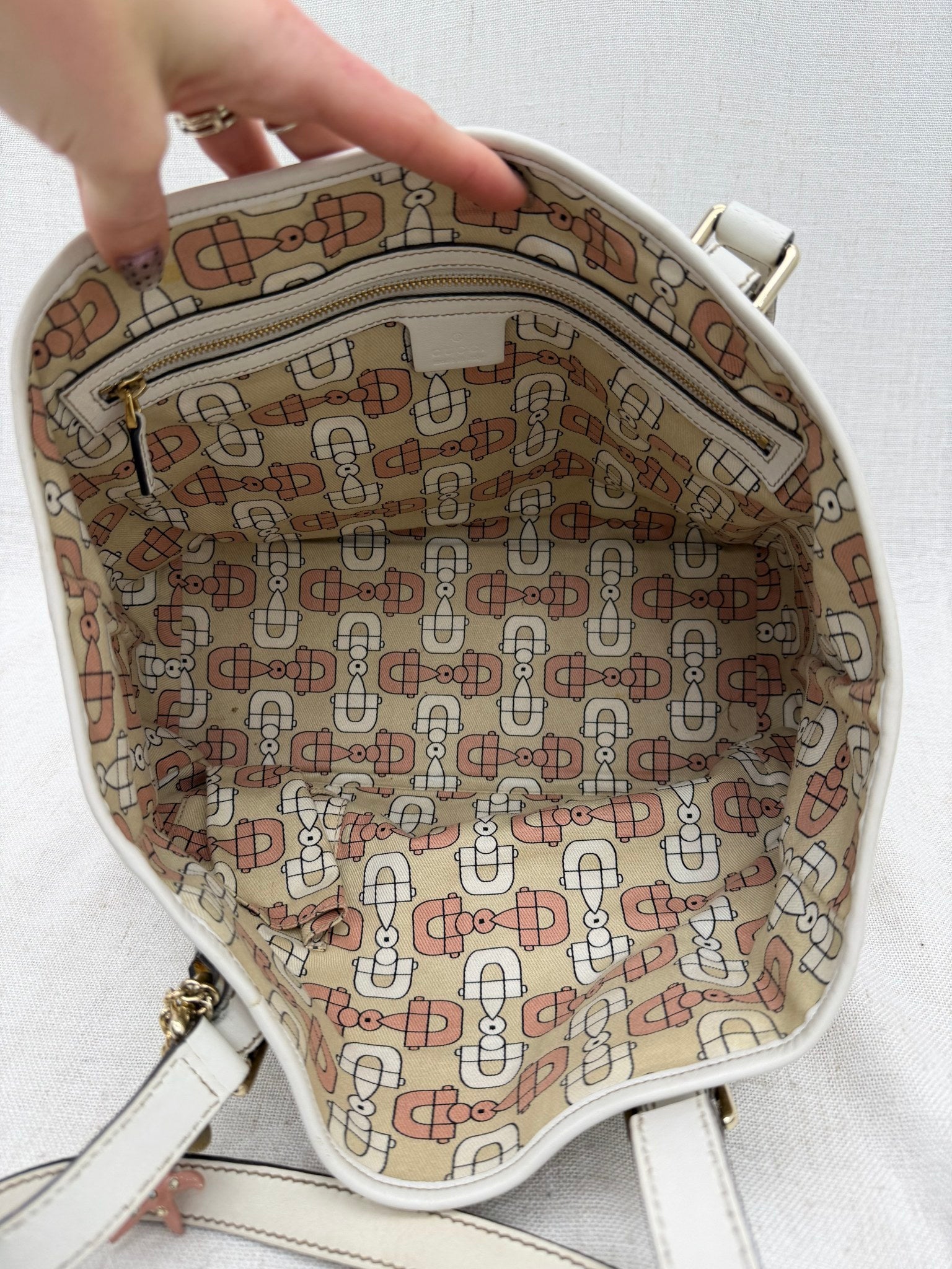 Gucci Beige GG Canvas & Pink Web Straps Shoulder Tote