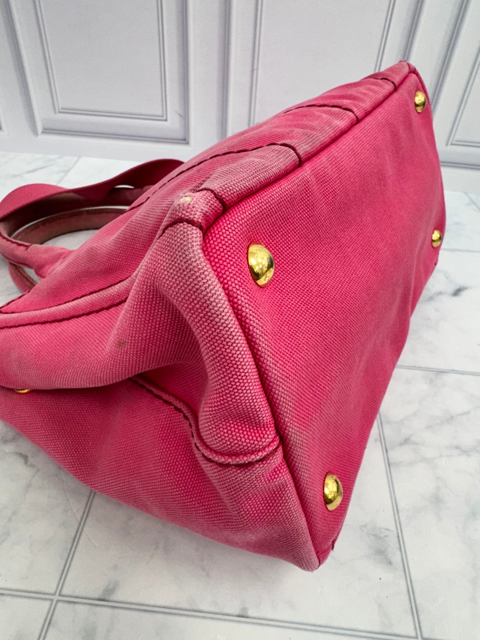 Prada Pink Canvas Canapa Small Tote Bag