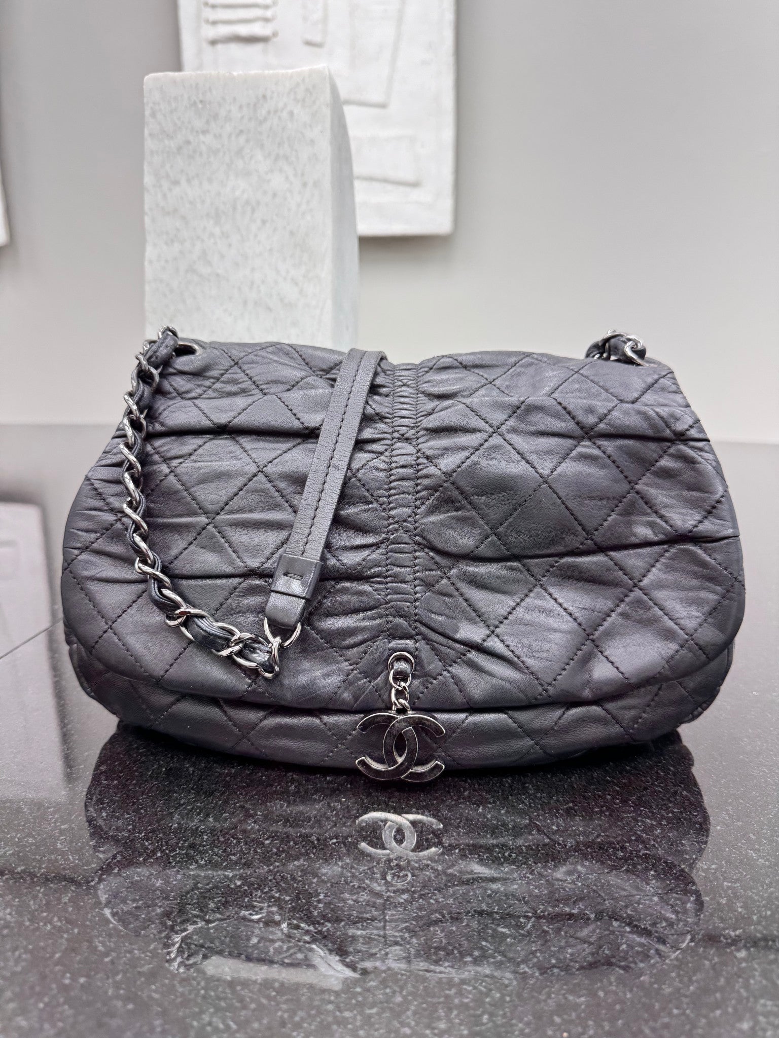 Chanel Black Diamond Quilted Sharpei Small Flap Bag