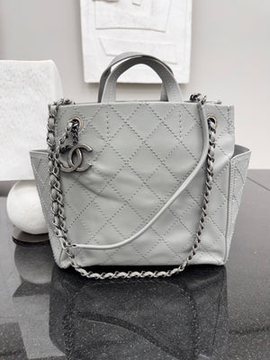 Chanel Grey Diamond Quilted CC Pocket Small Tote Bag
