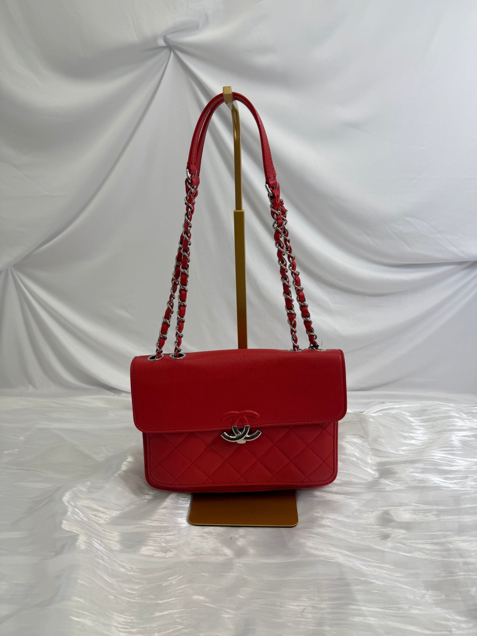 Chanel Red Quilted Calfskin CC Box Flap Bag