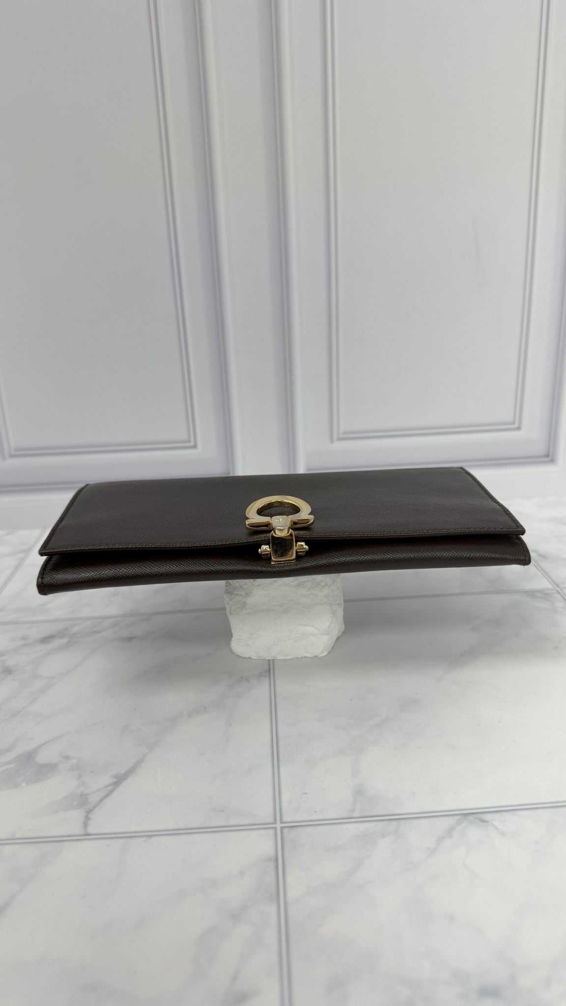Salvatore Ferragamo Brown Saffiano Leather Long Wallet 