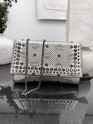 MCM Silver Visetos Monogram Studded Chain Crossbody Bag