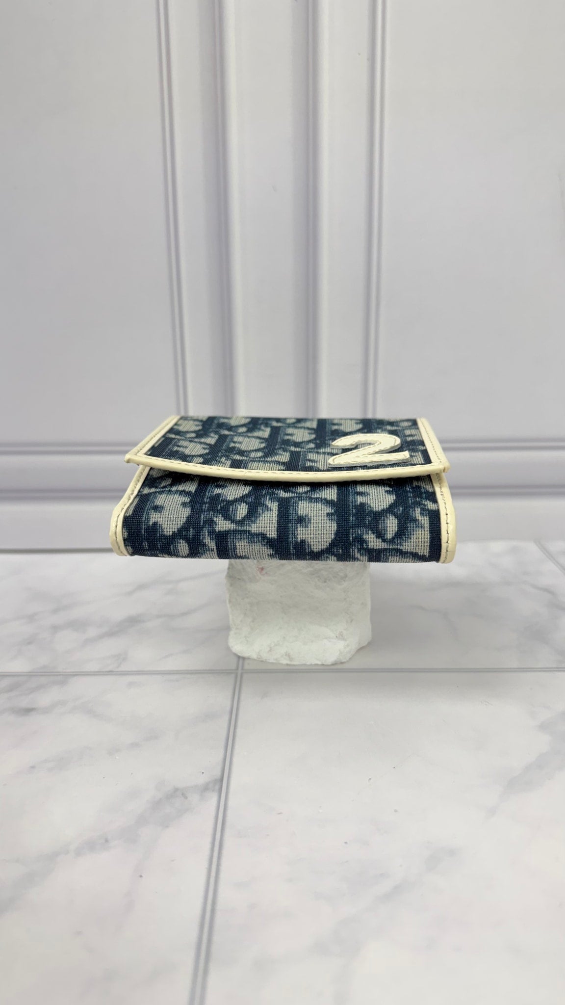 Christian Dior Blue Coated Canvas Oblique Trotter Compact Wallet 