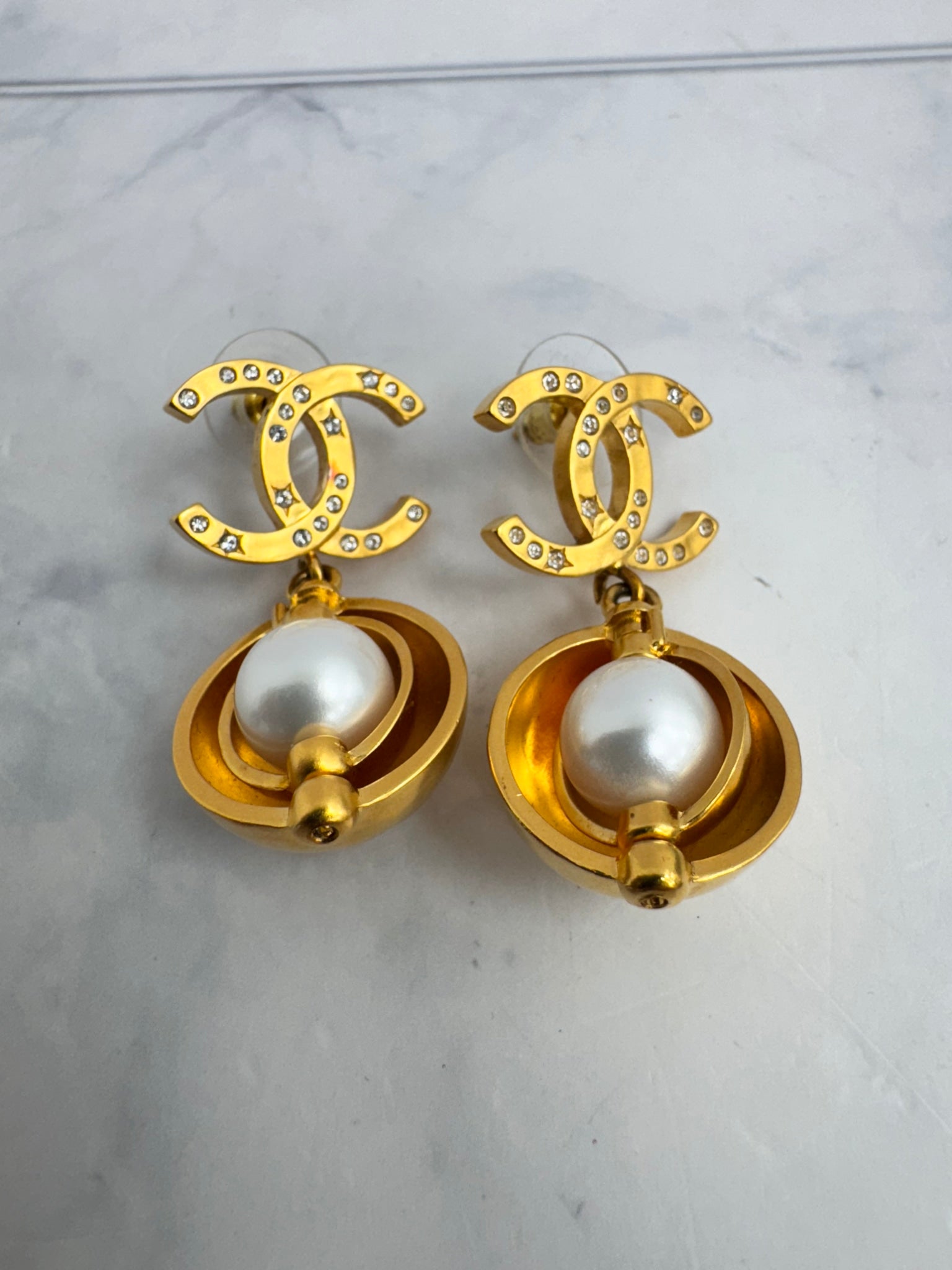 Chanel Gold Tone And Pearl Earrings