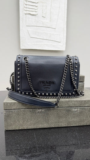 Prada Black Leather Studded Crossbody