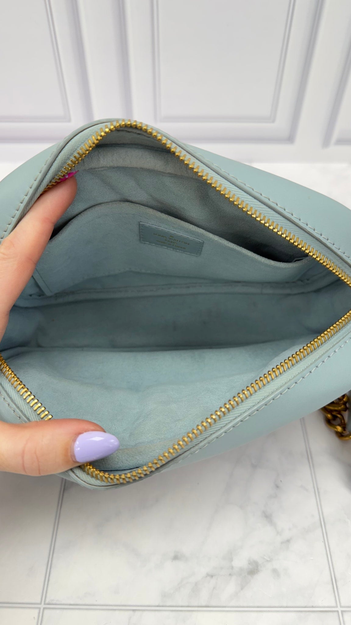 Louis Vuitton Light Blue Quilted Calfskin New Wave Camera Bag