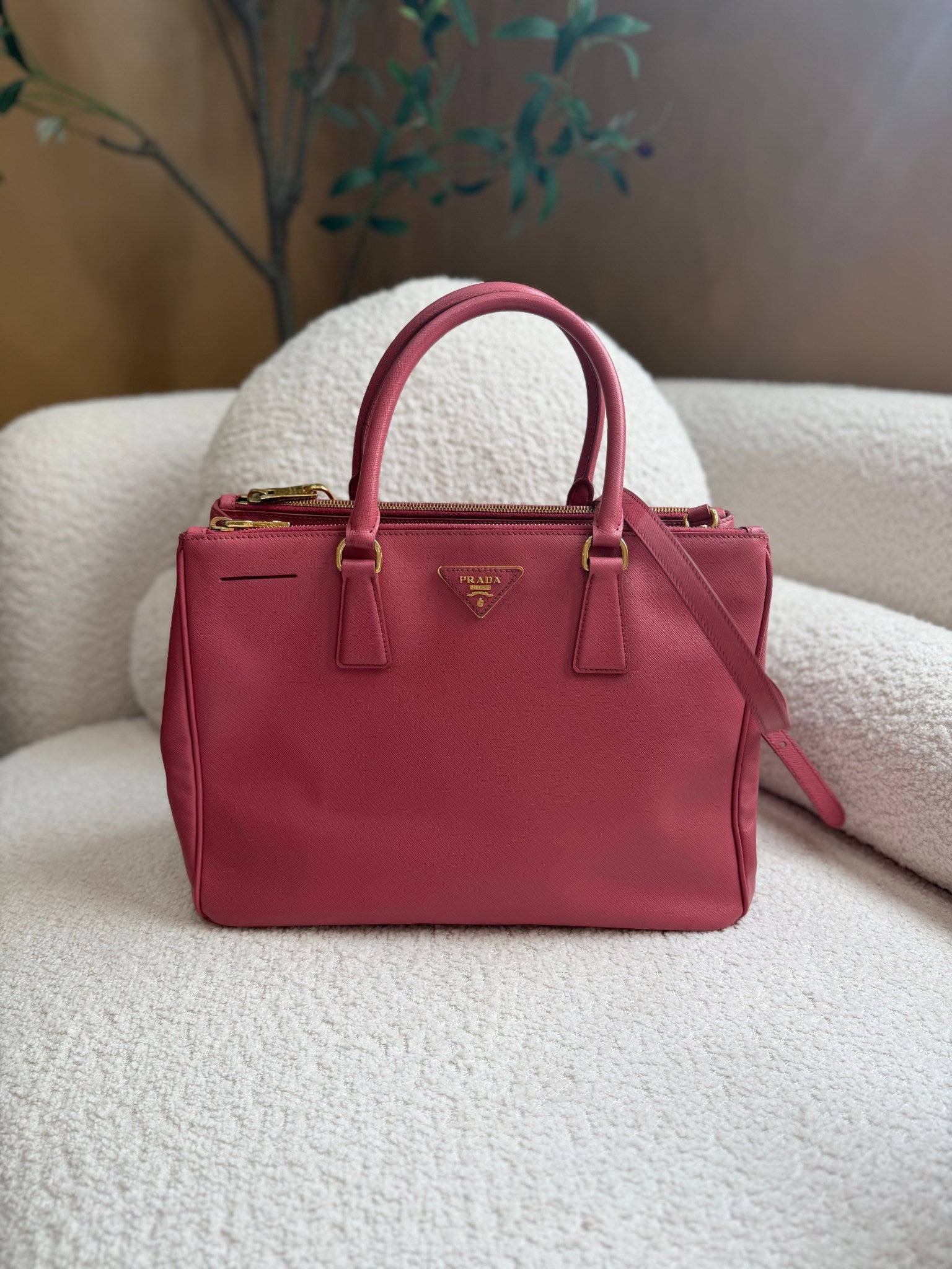 Prada Pink Saffiano Leather Galleria Two Way Tote