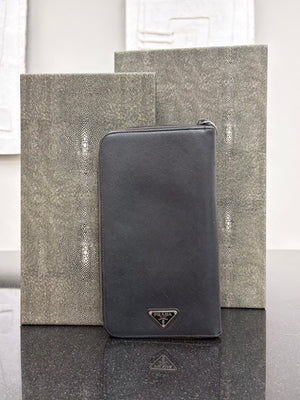 Prada Black Saffiano Leather Travel Wallet