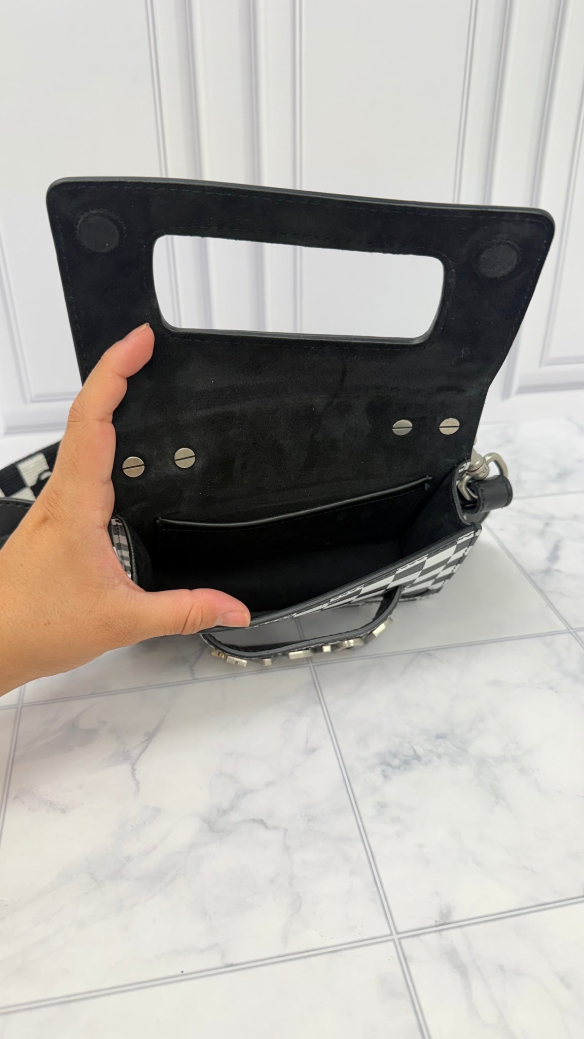 Christian Dior Black And White Leather J'Adior Checkered Flap Bag