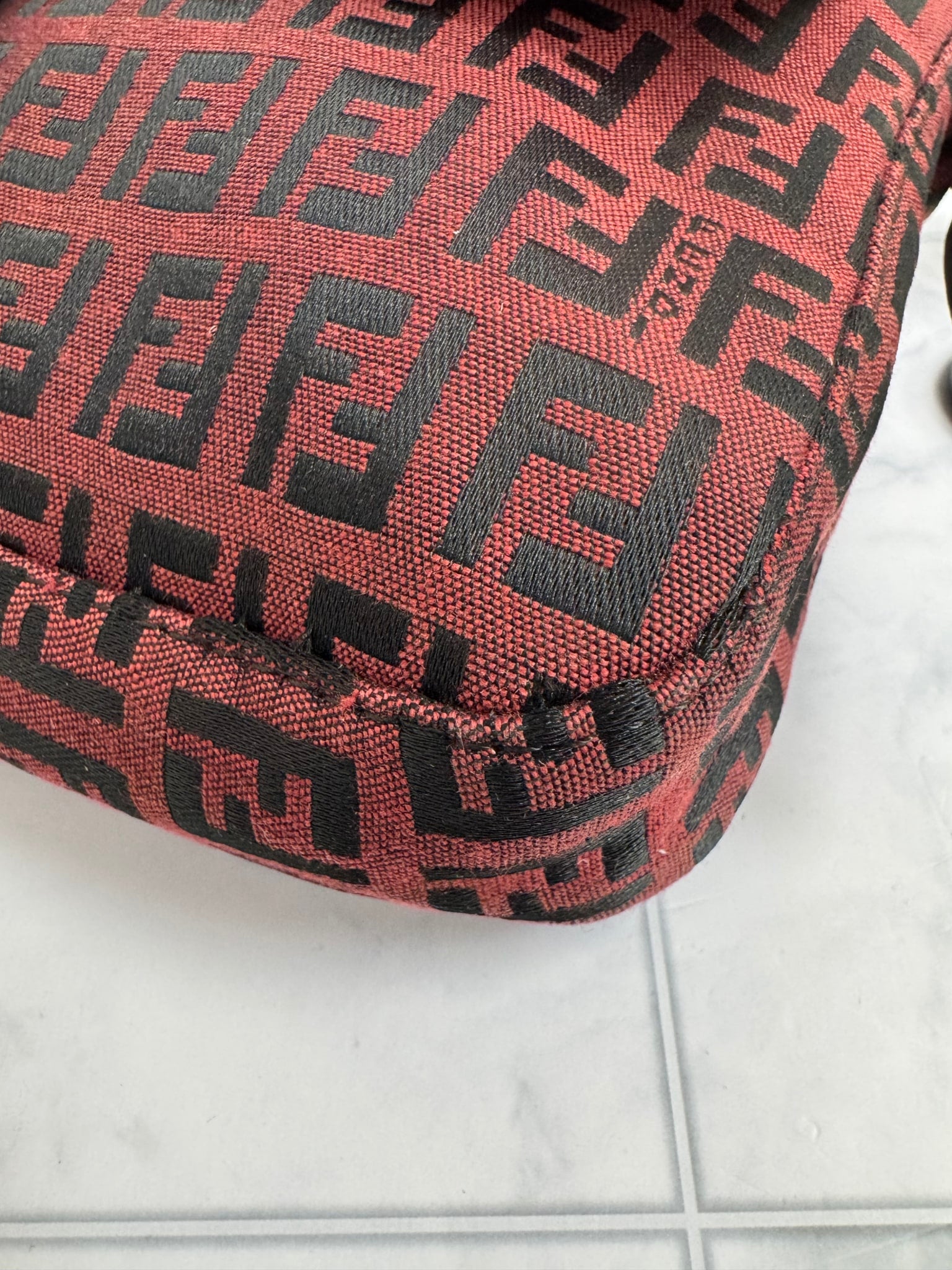Fendi Red And Black Zucca FF Monogram Canvas Baguette Shoulder Bag