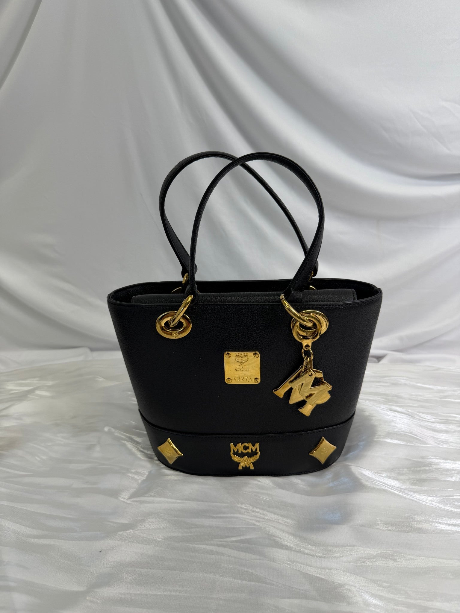 Mcm Black Leather Bucket Bag
