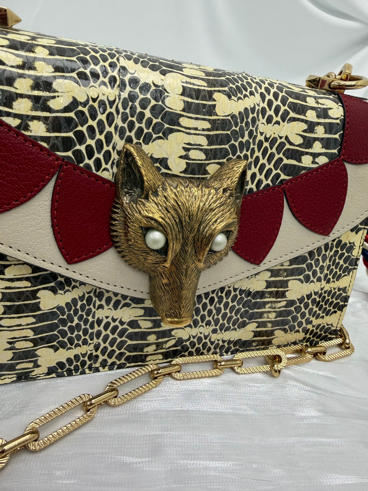Gucci Python & Goatskin Limited Edition Fox Broche Bag