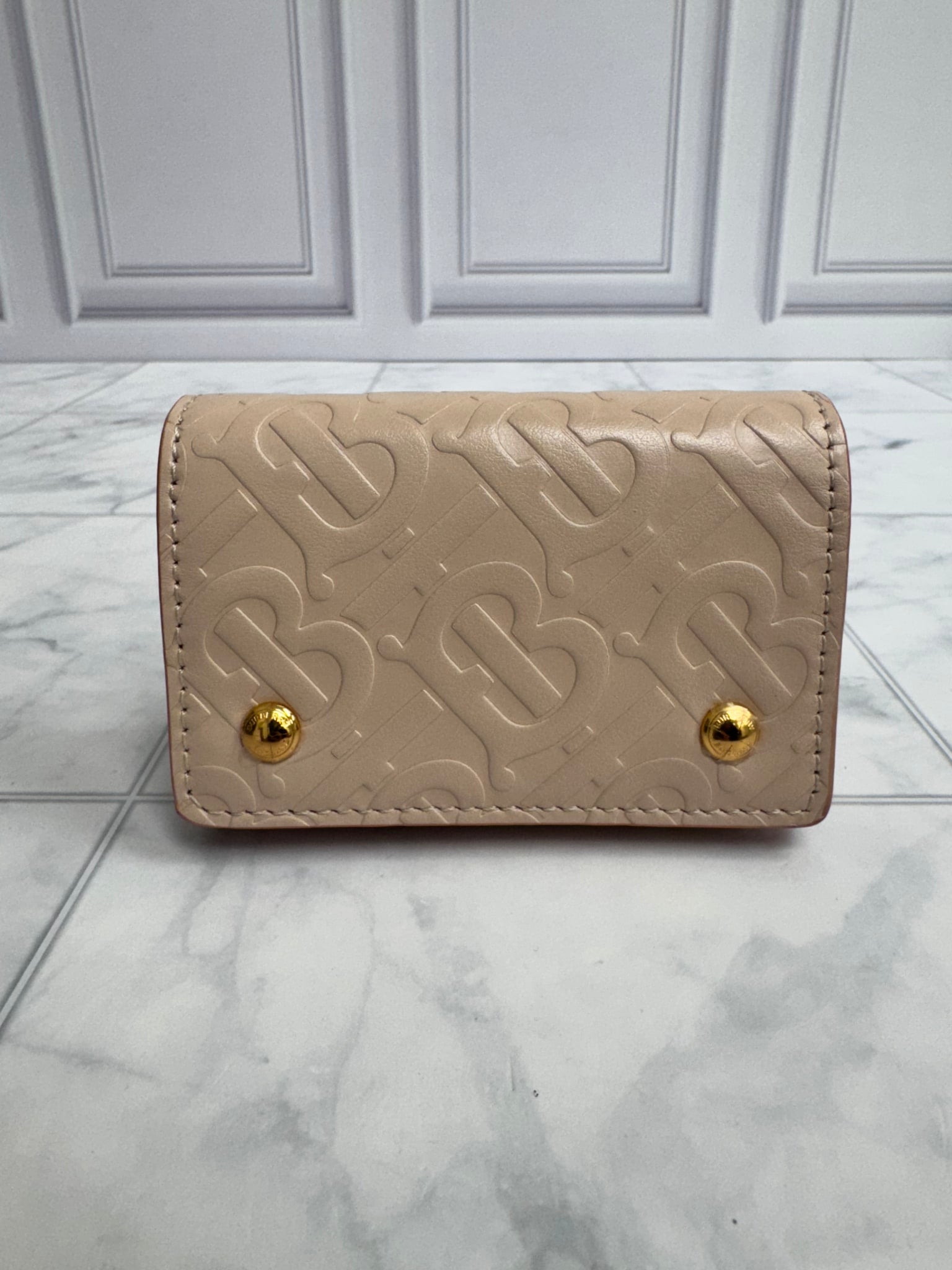 Burberry Pink Monogram Embossed Leather Compact Wallet