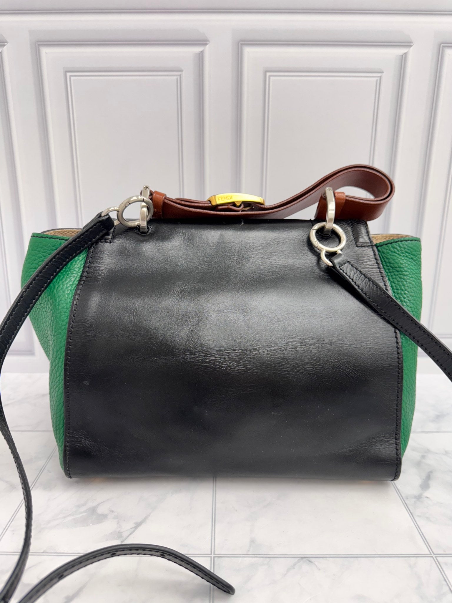 Fendi Green And Black Leather Crossbody Bag