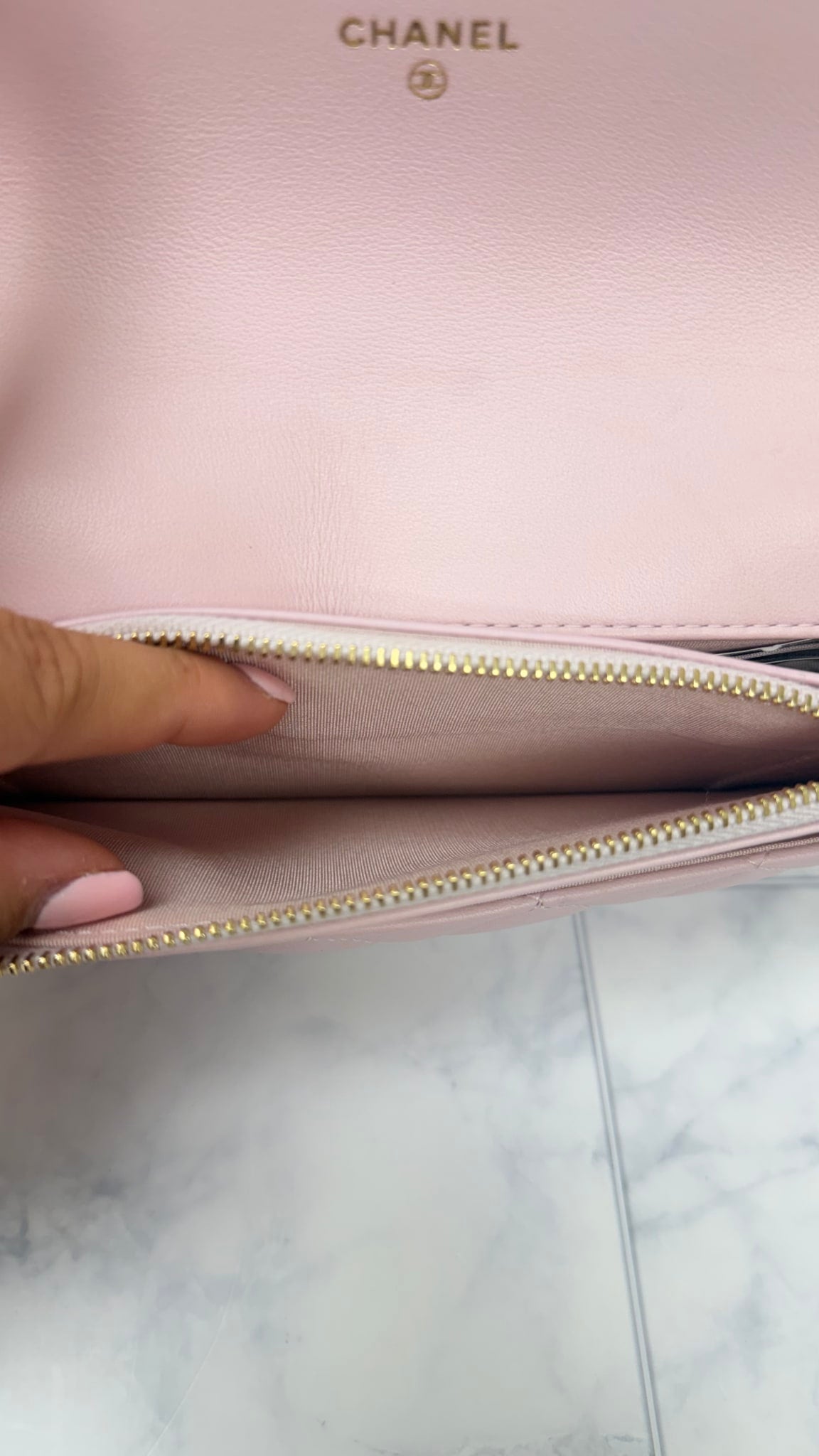Chanel Pink Lambskin Quilted Leather Pearl Wallet On A Chain 