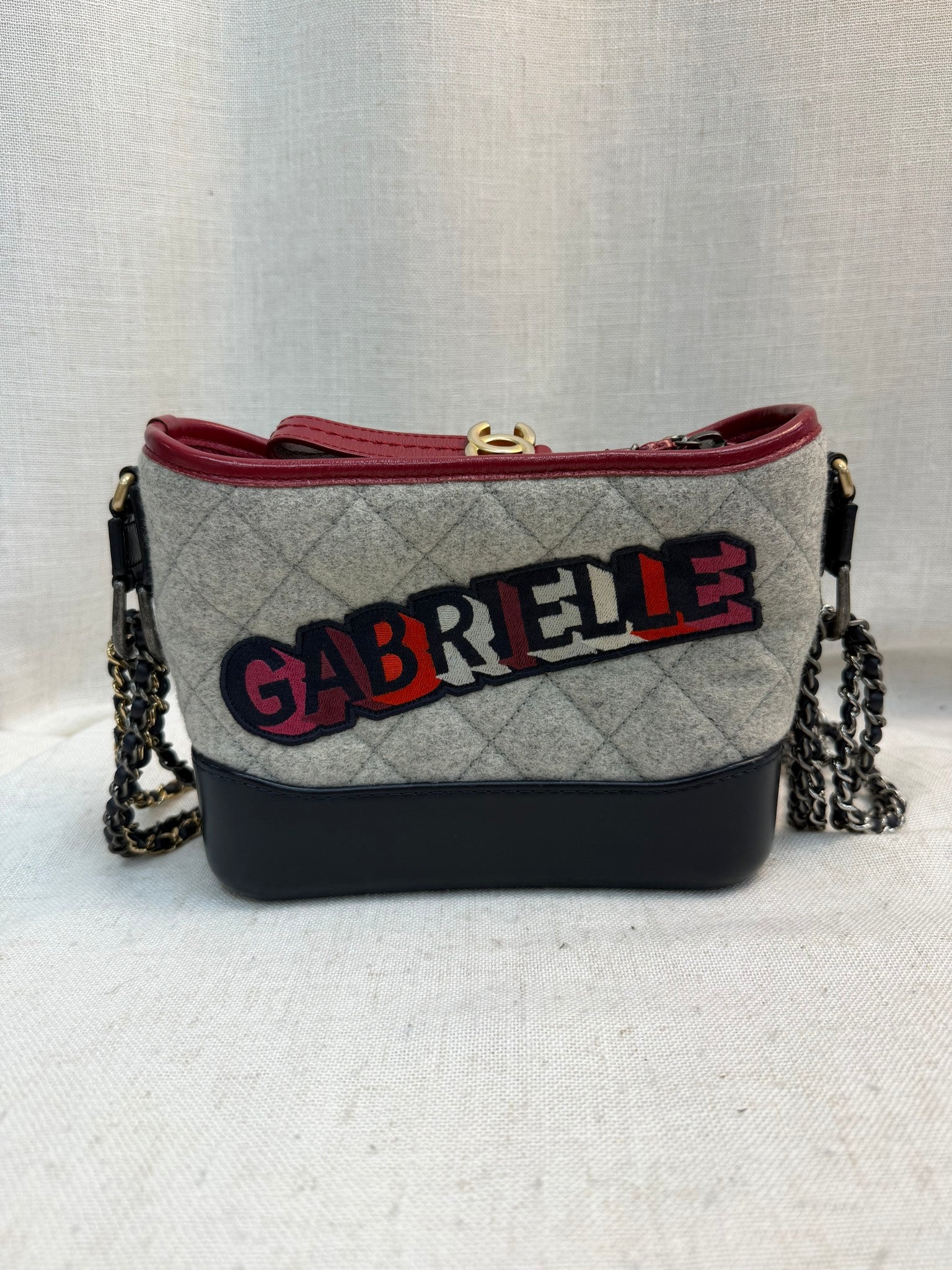 Chanel Grey Wool Gabrielle Small Hobo Bag