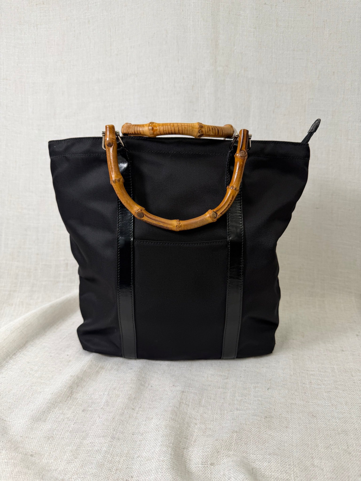 Gucci Black Nylon Bamboo Handbag