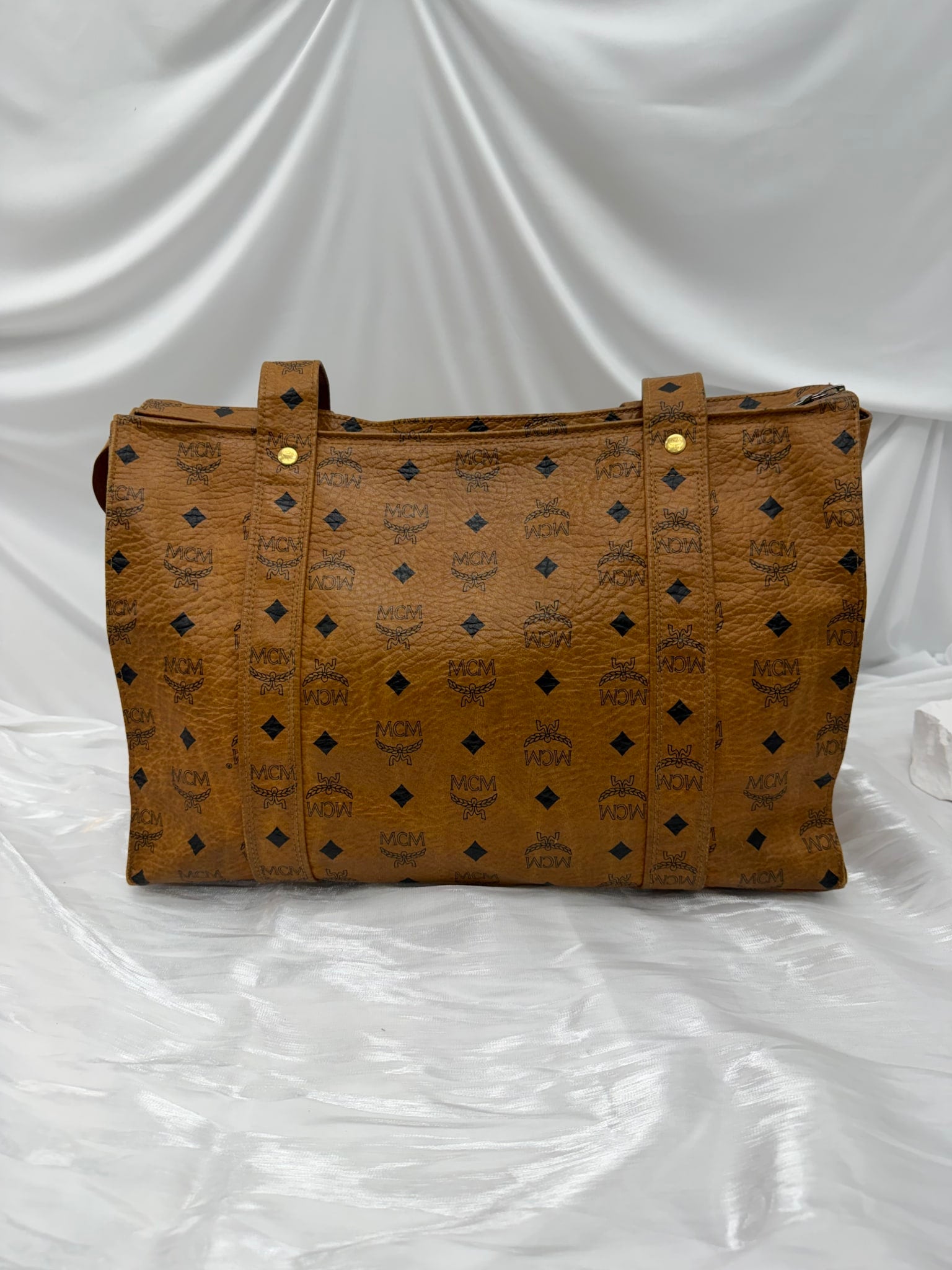 MCM Cognac Visetos Coated Canvas Shoulder Tote