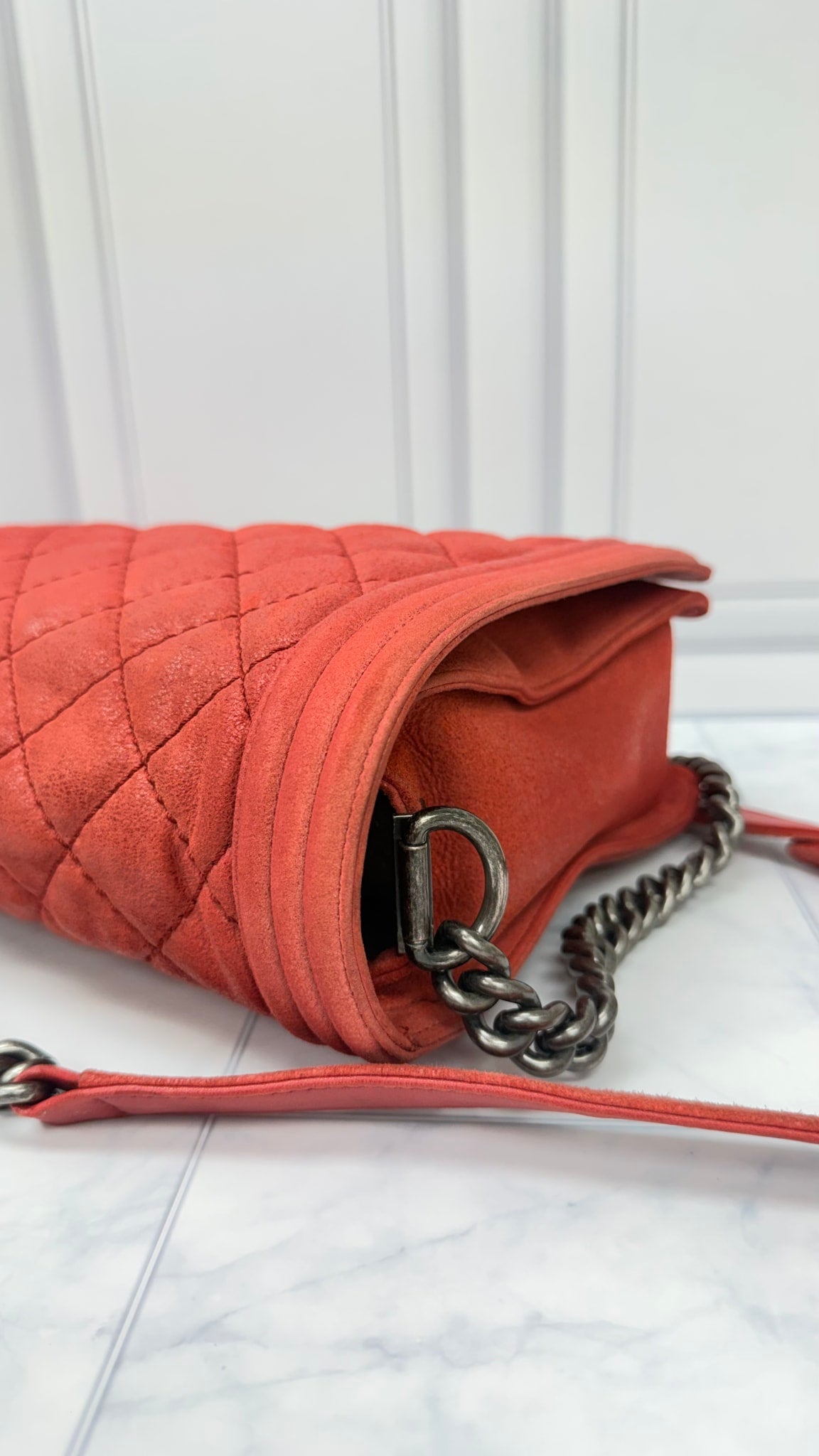 Chanel Red Quilted Suede Leather Medium Boy Flap Bag 