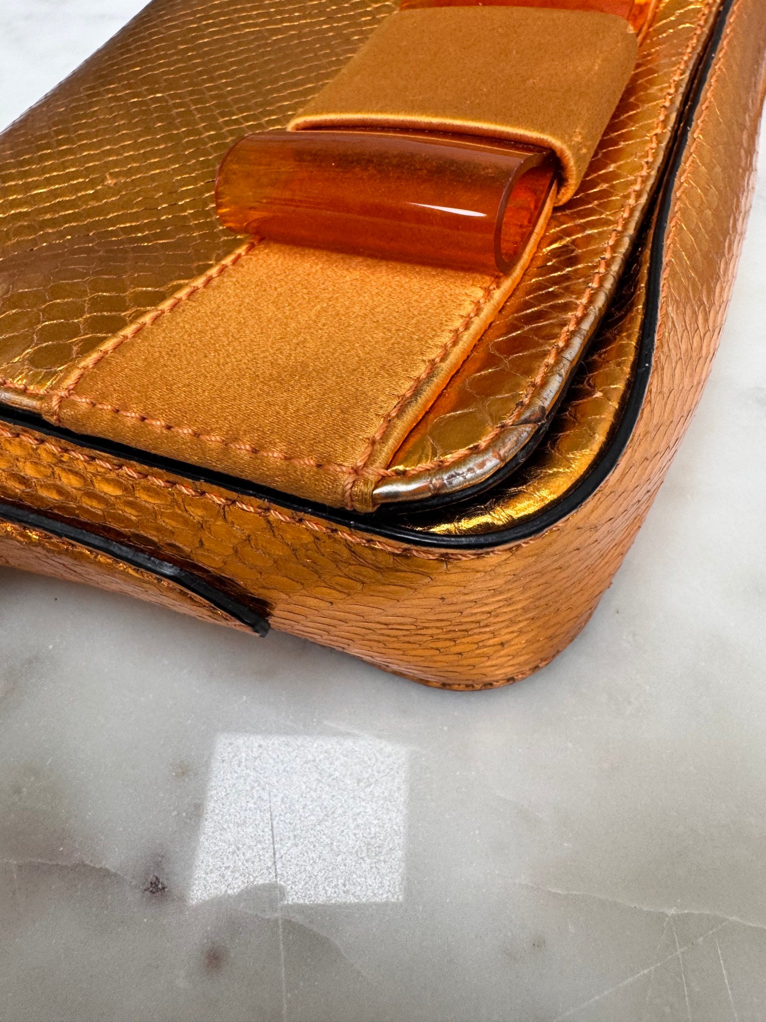 Burberry Orange Snakeskin Berkeley Mini Crossbody Bag