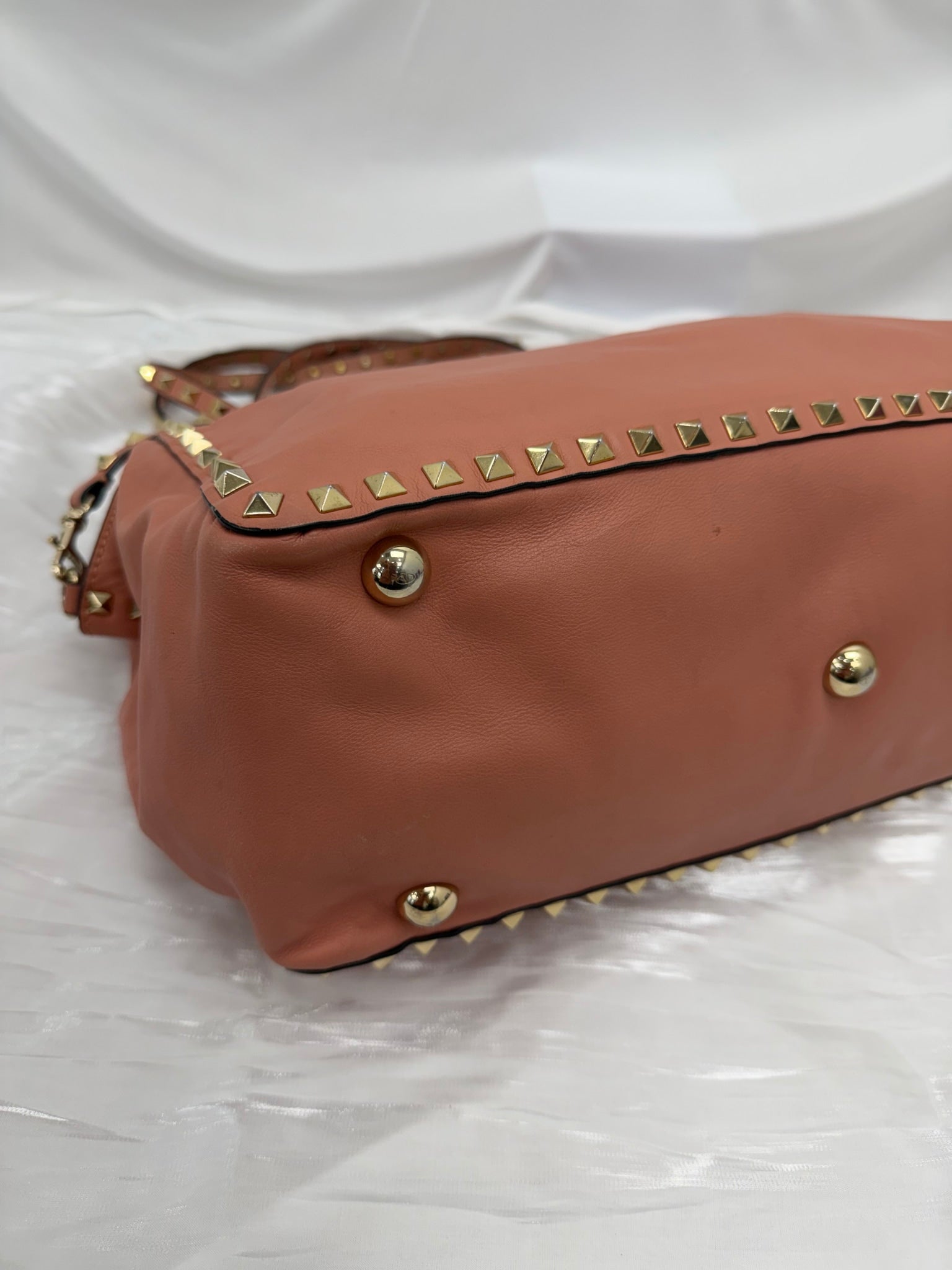 Valentino Salmon Leather Medium Rockstud Shoulder Tote