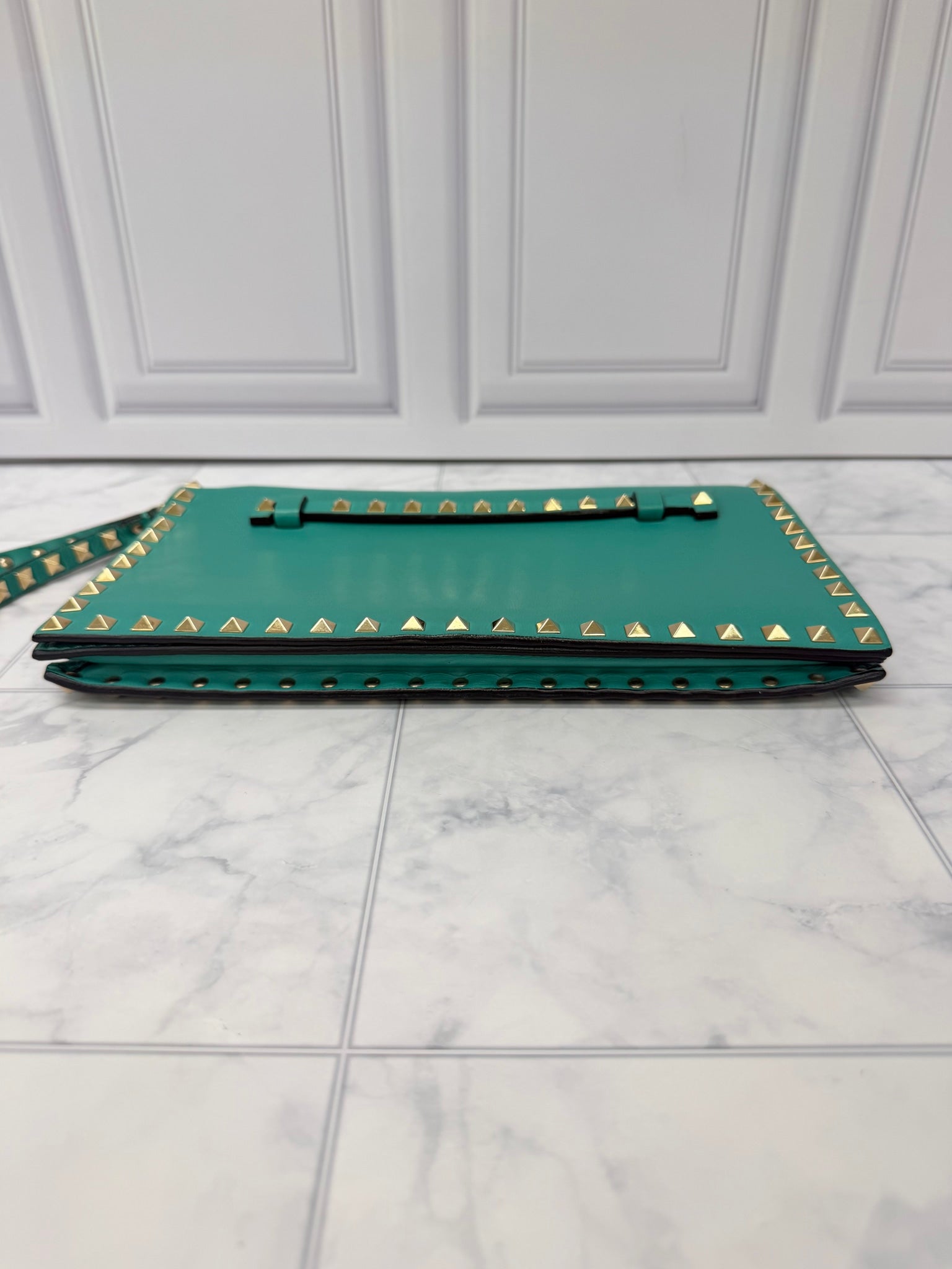 Valentino Teal Leather Rockstud Clutch