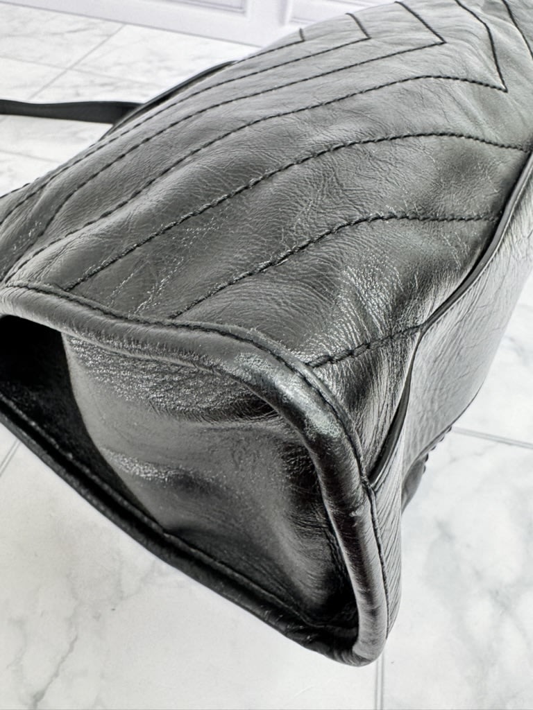 Saint Laurent YSL Black Chevron Quilted Leather Shoulder Bag 