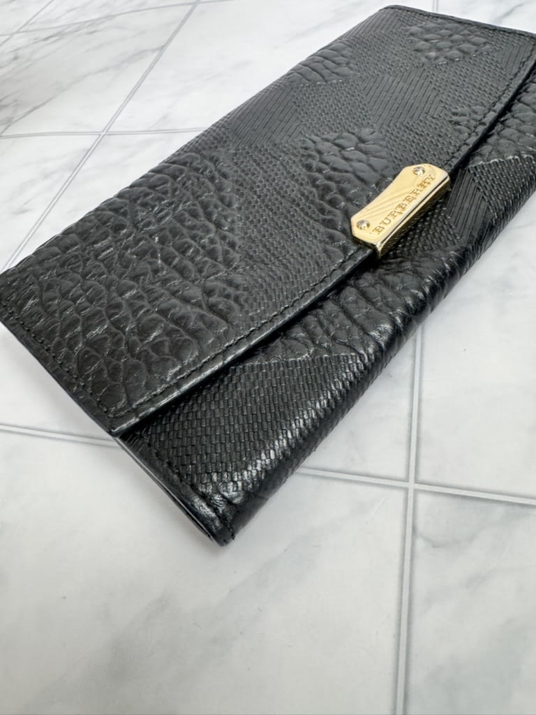 Burberry Black Embossed Leather Langley Long Wallet