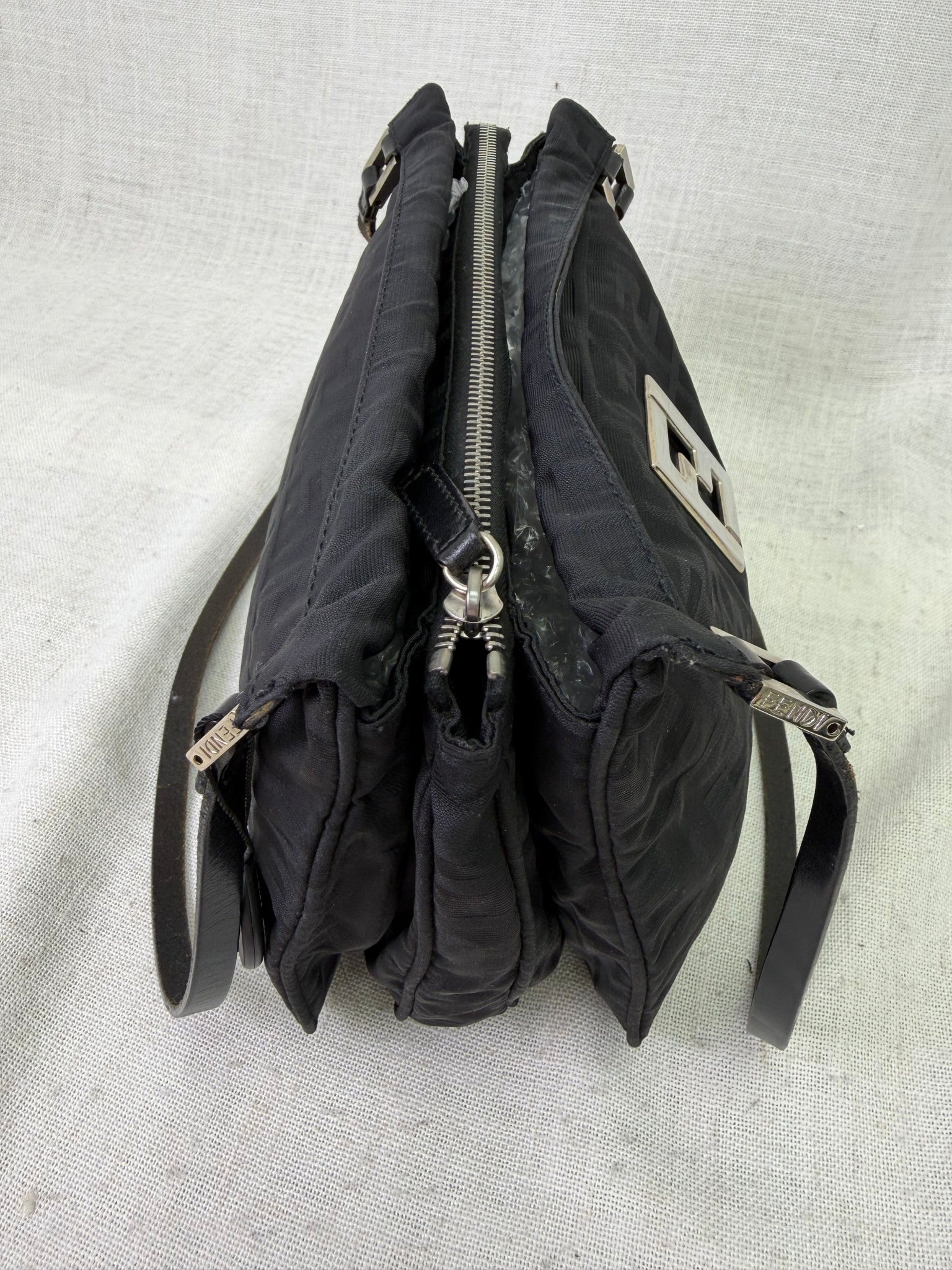 Fendi Vintage Black Zucca Canvas Shoulder Bag