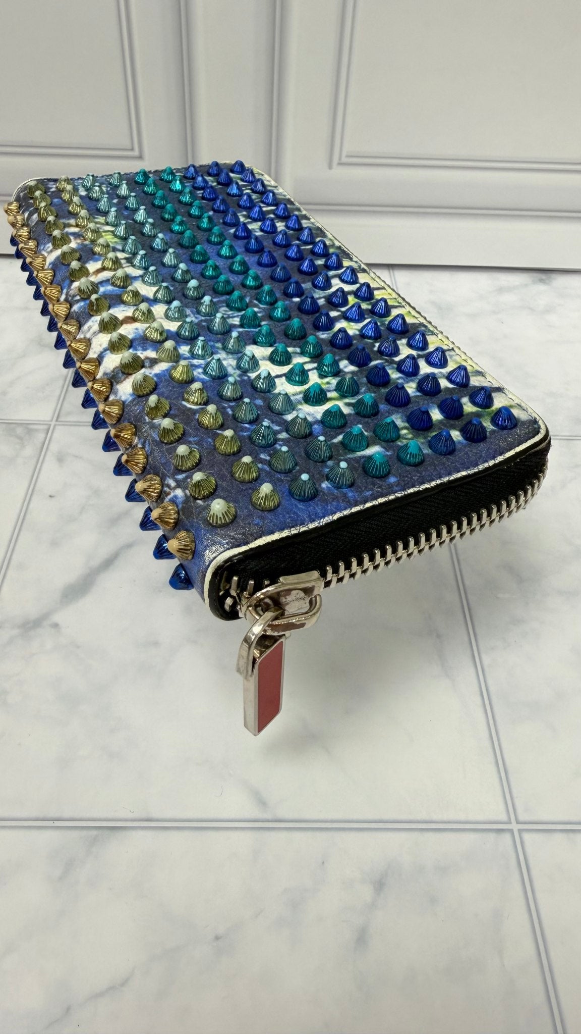 Christian Louboutin Multicolor Leather Panettone Studded Zippy Wallet 