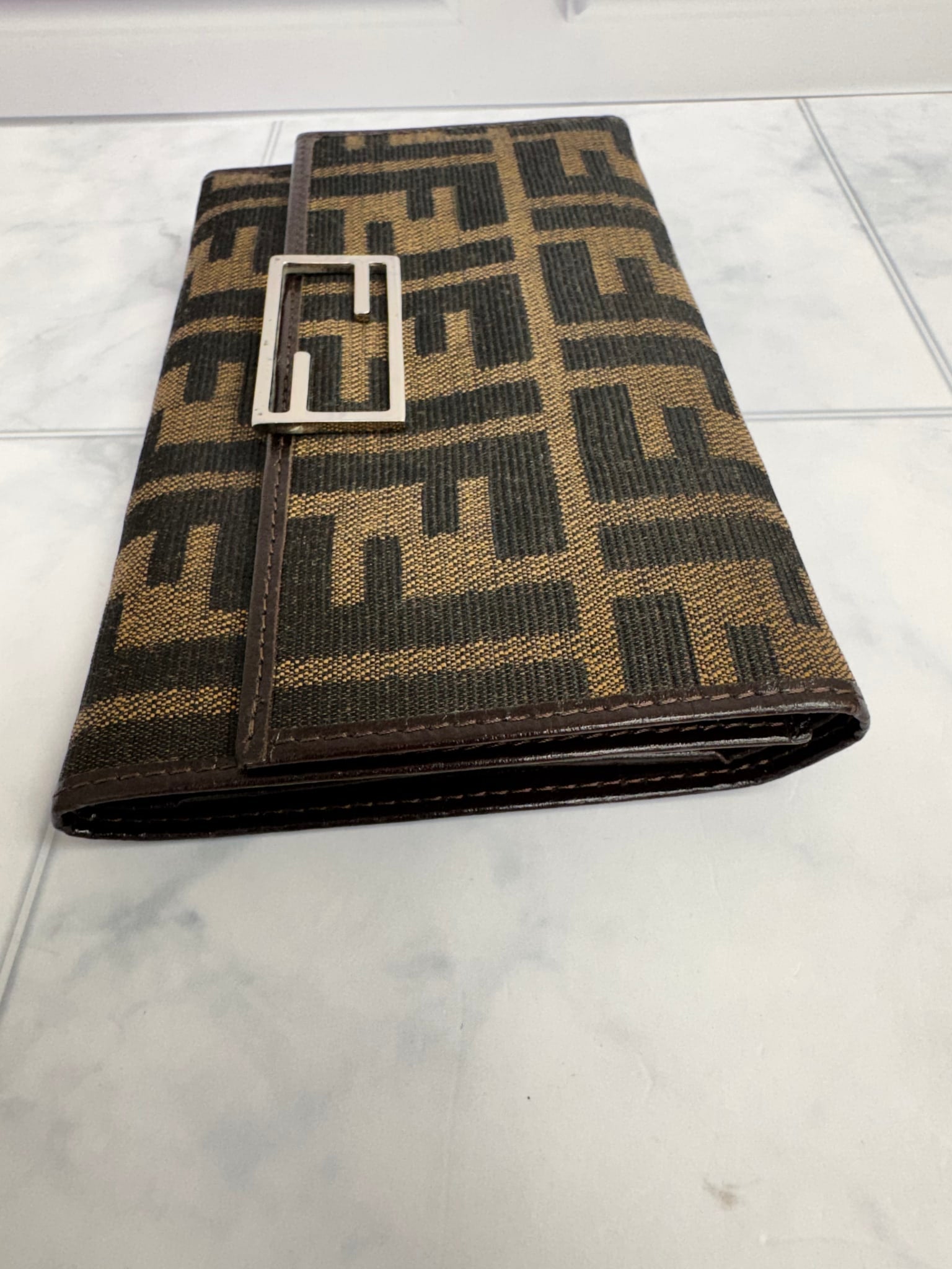 Fendi Brown And Black Zucca Canvas Compact Wallet