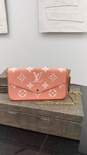 LIKE NEW - Louis Vuitton Pink And Creme Empreinte Leather Pochette Felicie
