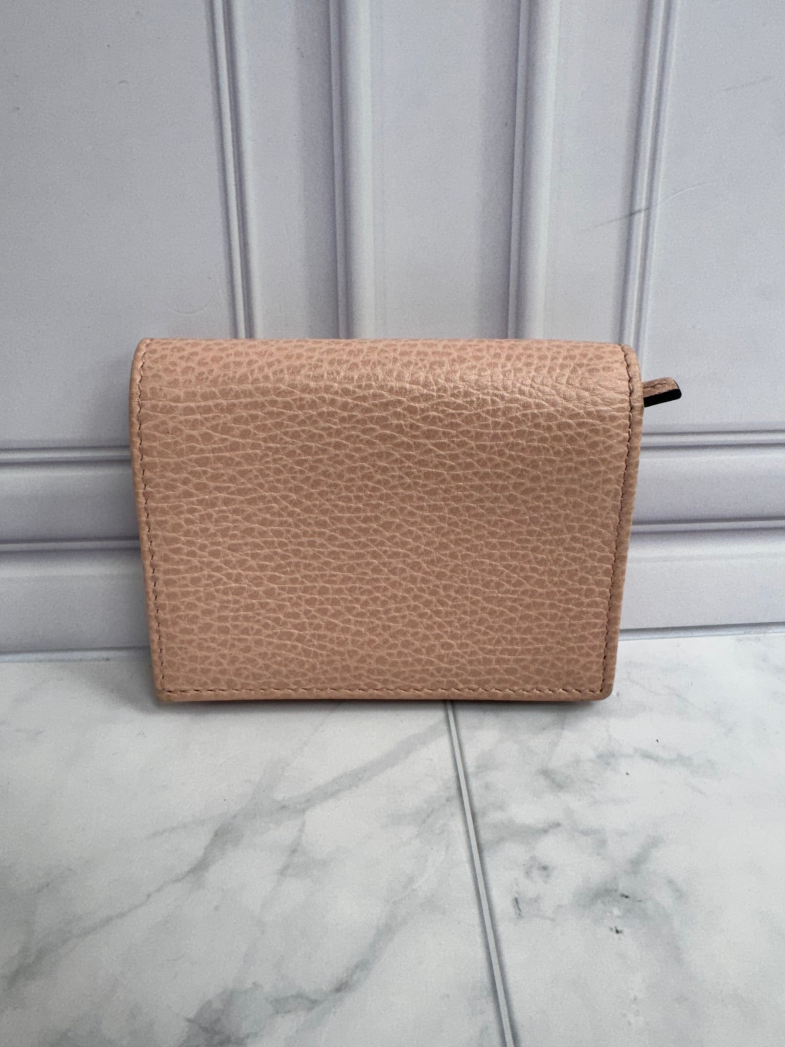 Gucci Pink Grained Leather Butterfly Compact Wallet