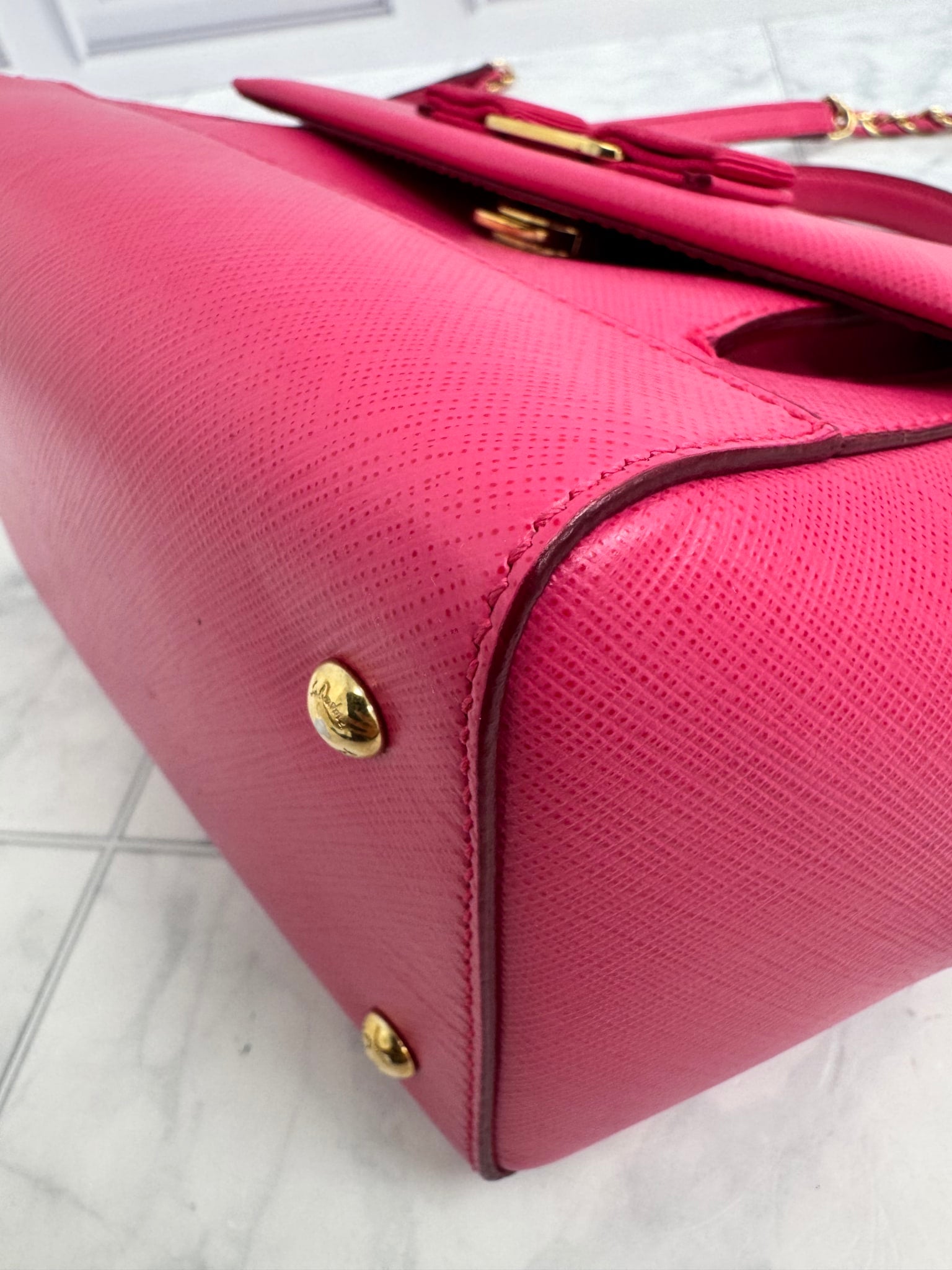 LIKE NEW - Salvatore Ferragamo Pink Saffiano Leather Vara Bow 2Way Bag