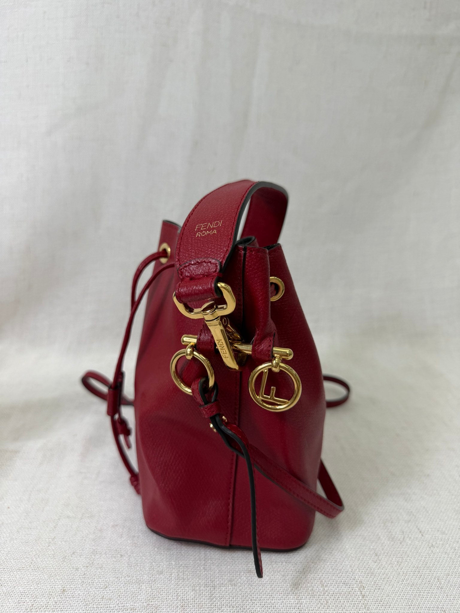 Fendi Red Leather Tresor Mini Drawstring 2Way Bucket Bag