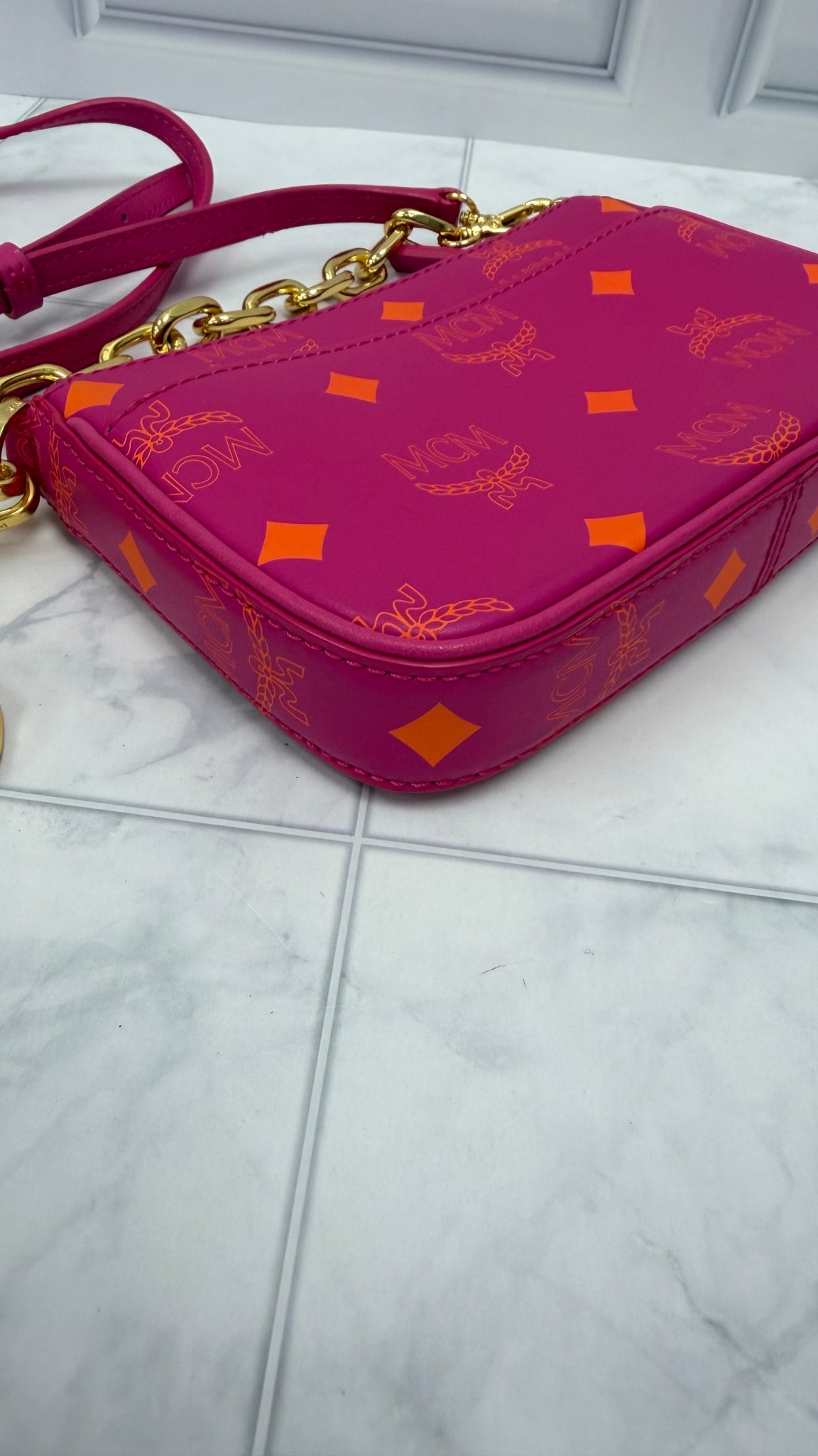 LIKE NEW- MCM Pink & Orange Visetos Calfskin Mini Color Splash Crossbody