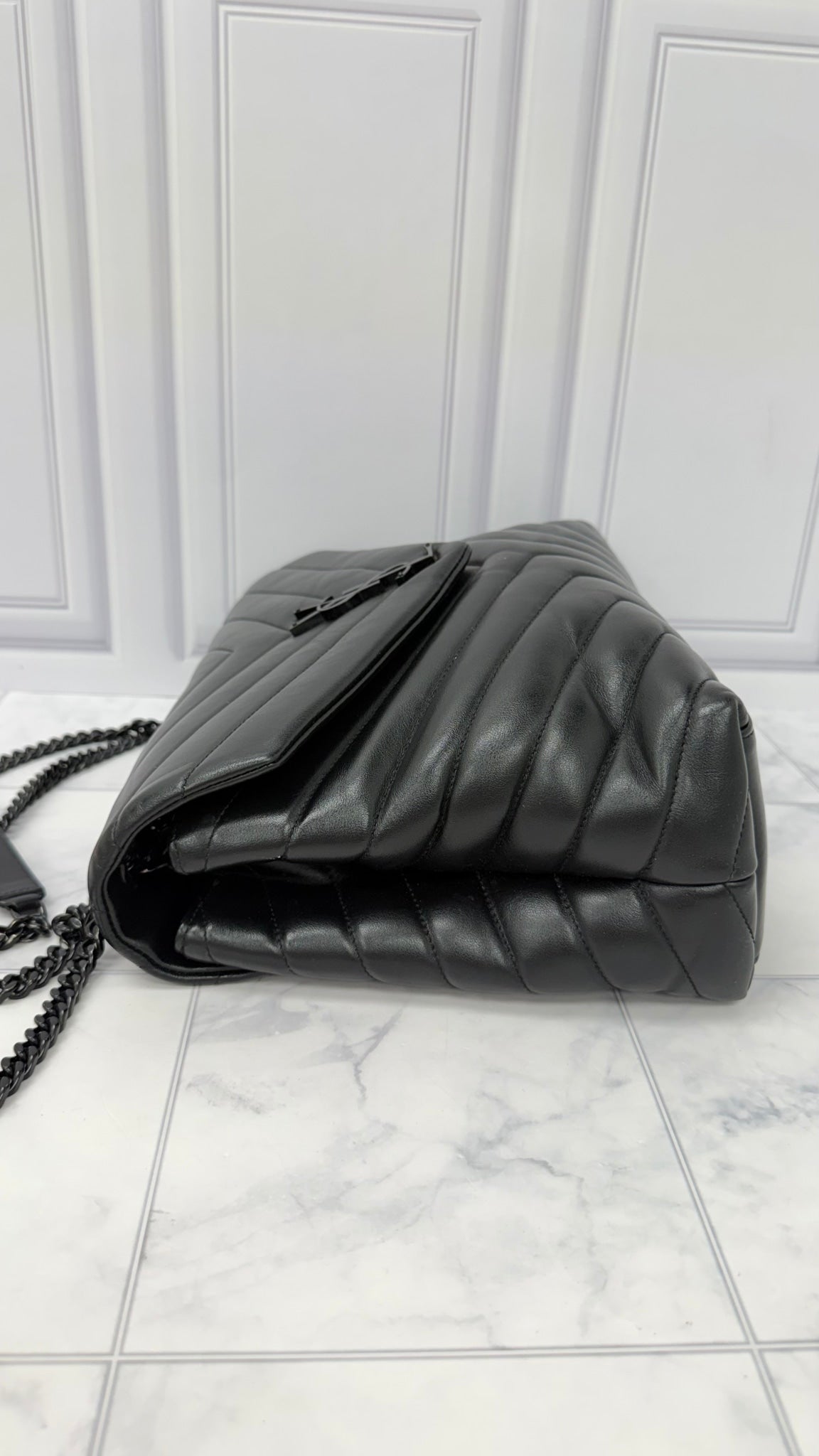 Saint Laurent YSL Black Quilted Leather Medium Lou Lou Shoulder Bag 