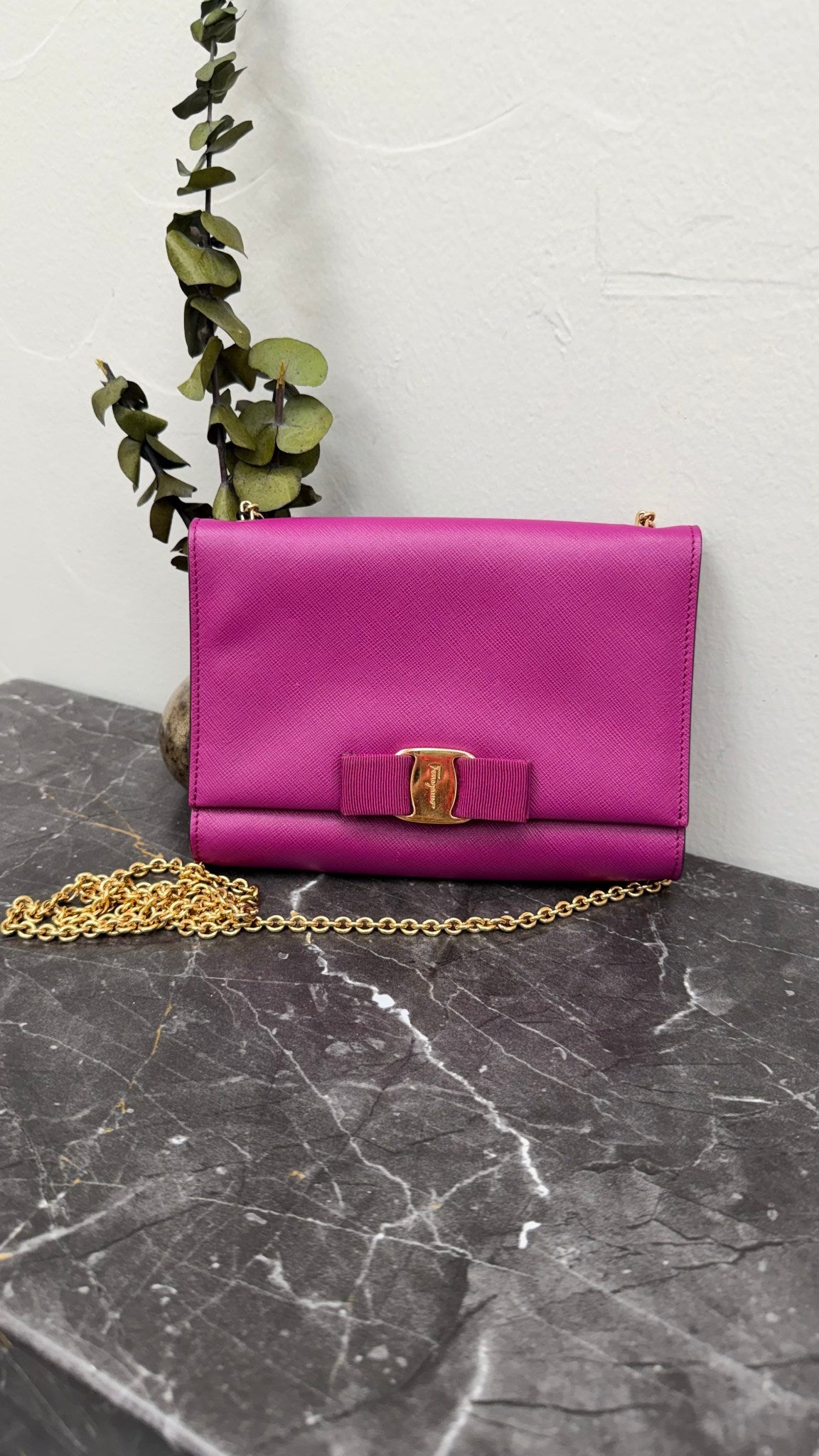 Salvatore Ferragamo Purple Leather Ginny Wallet on a Chain