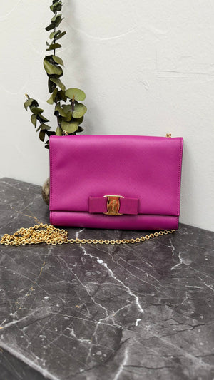 Salvatore Ferragamo Purple Leather Ginny Wallet on a Chain