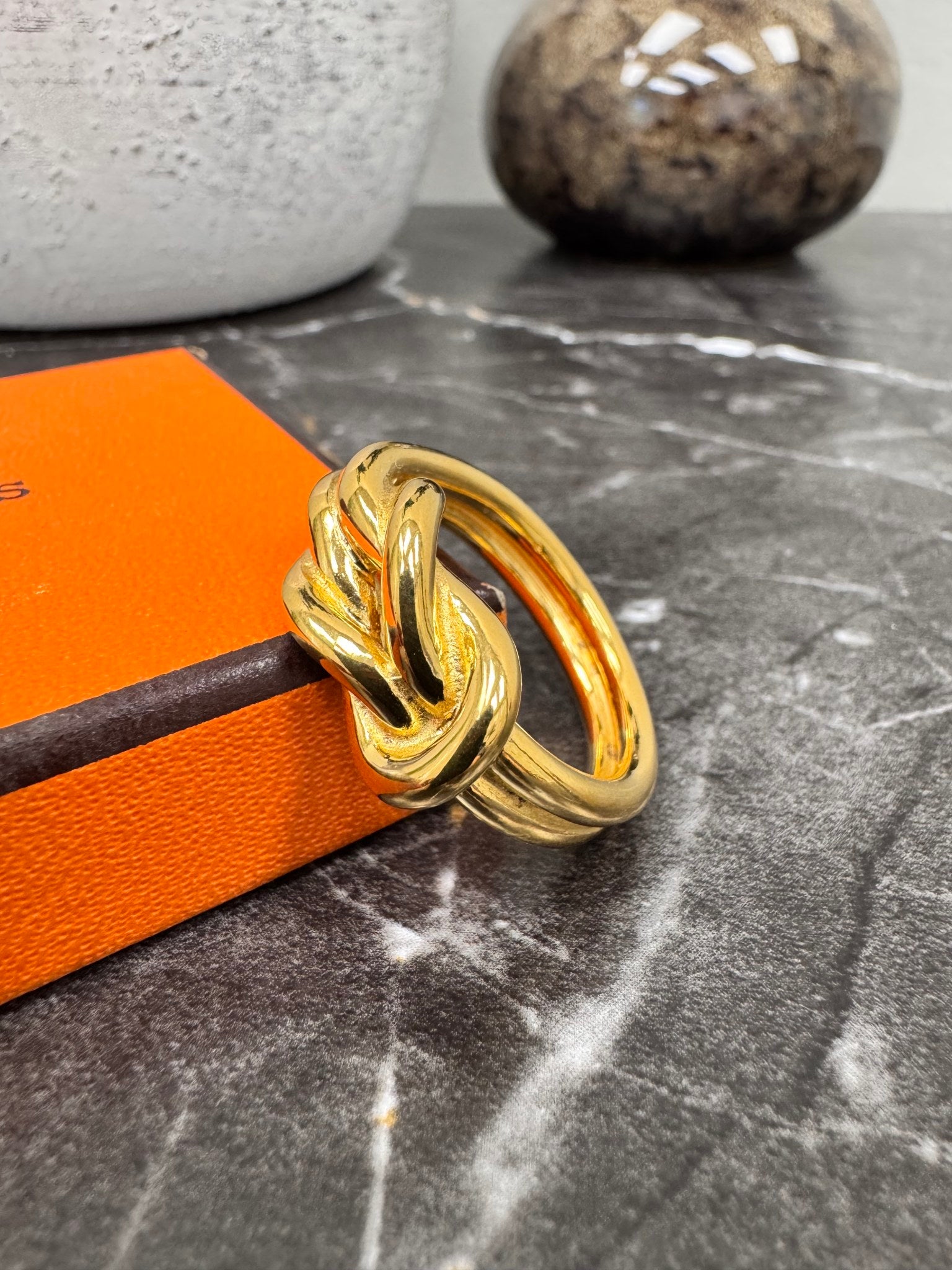 Hermes Gold Tone Atame Scarf Ring