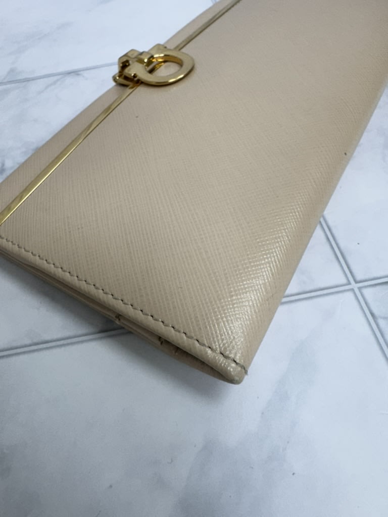 Salvatore Ferragamo Beige Saffiano Leather Long Wallet