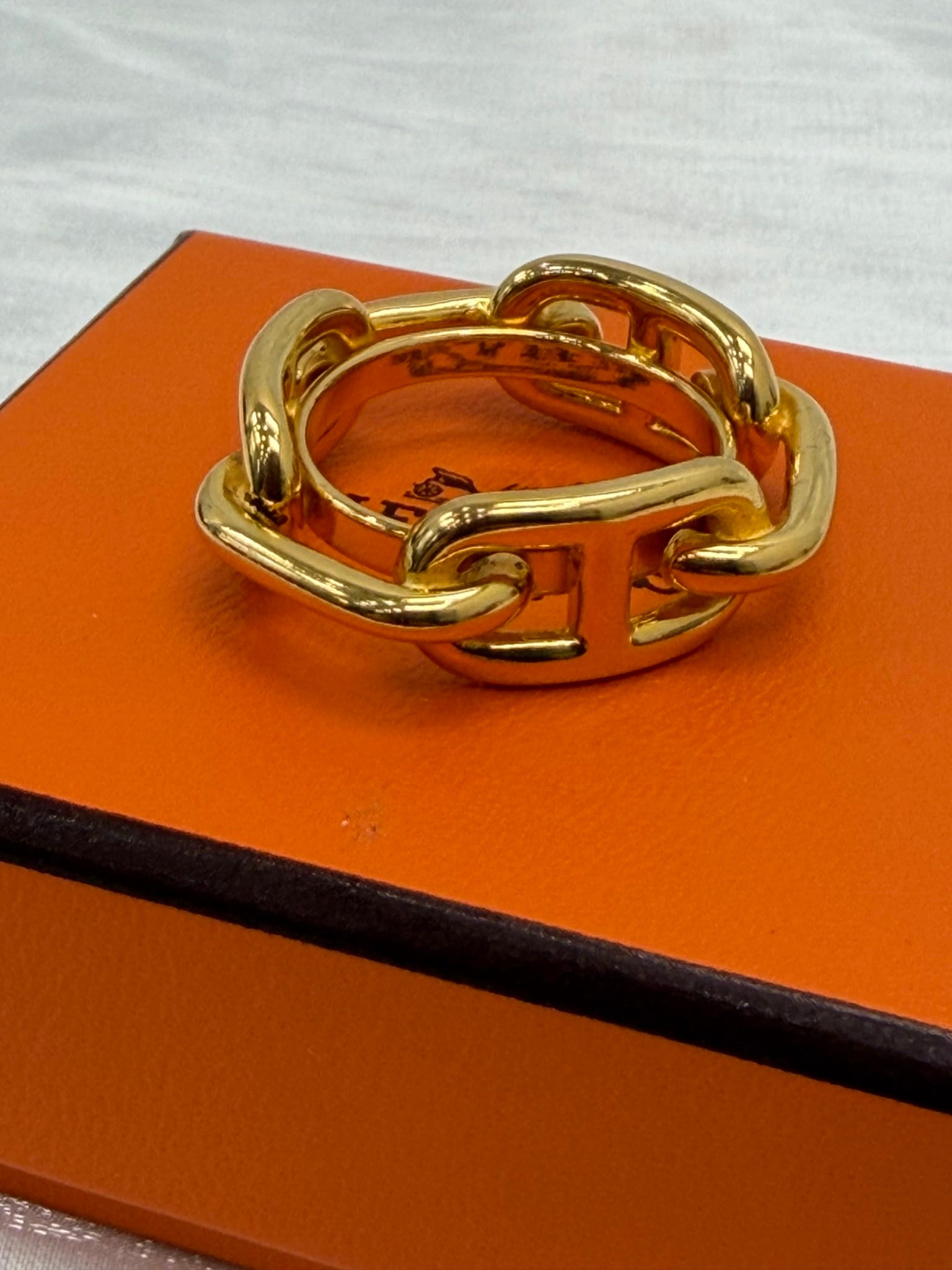 Hermes Gold Tone Chain Link Scarf Ring