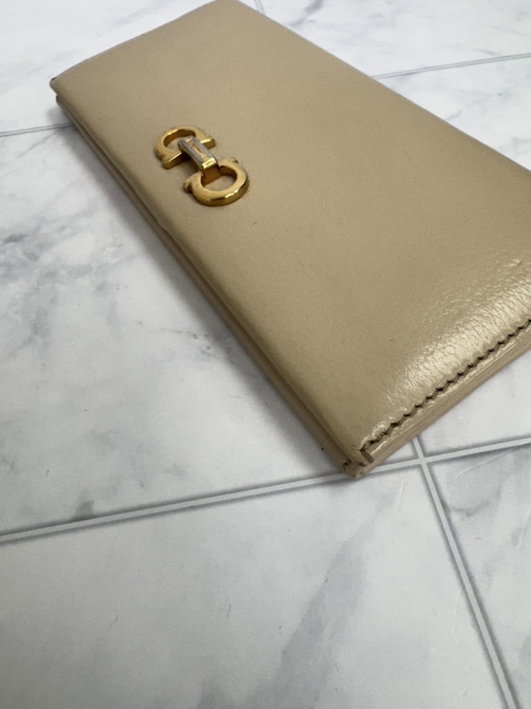 Salvatore Ferragamo Beige Grained Leather Long Wallet