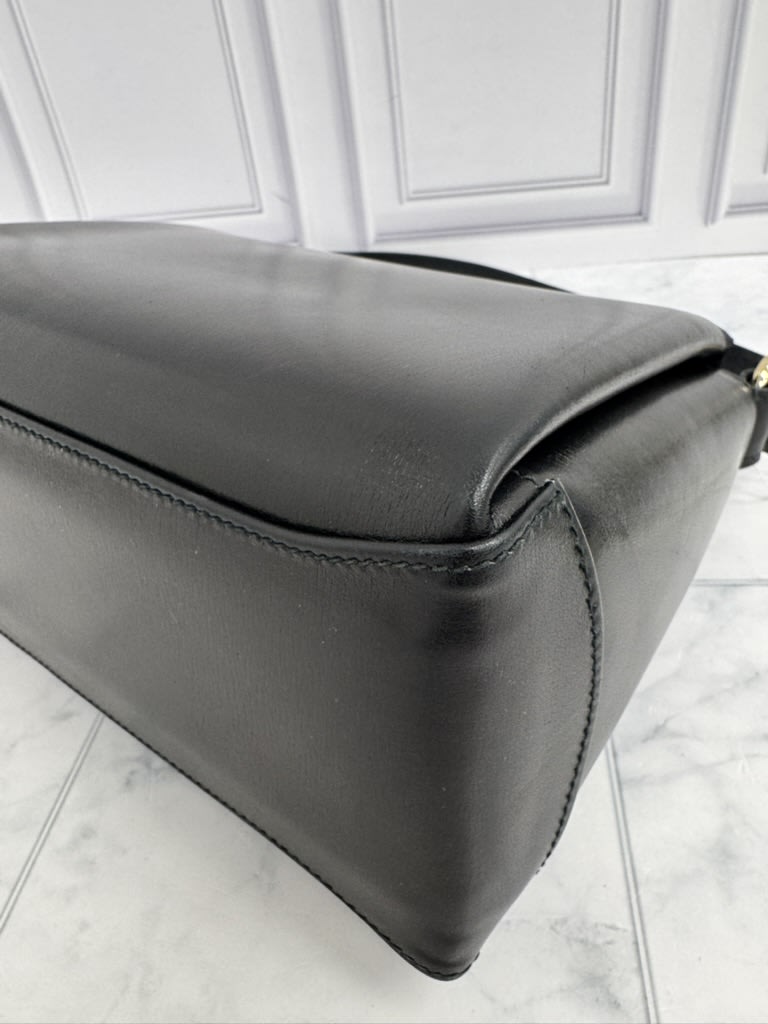 Gucci Black Leather Turn Lock Top Handle Bag