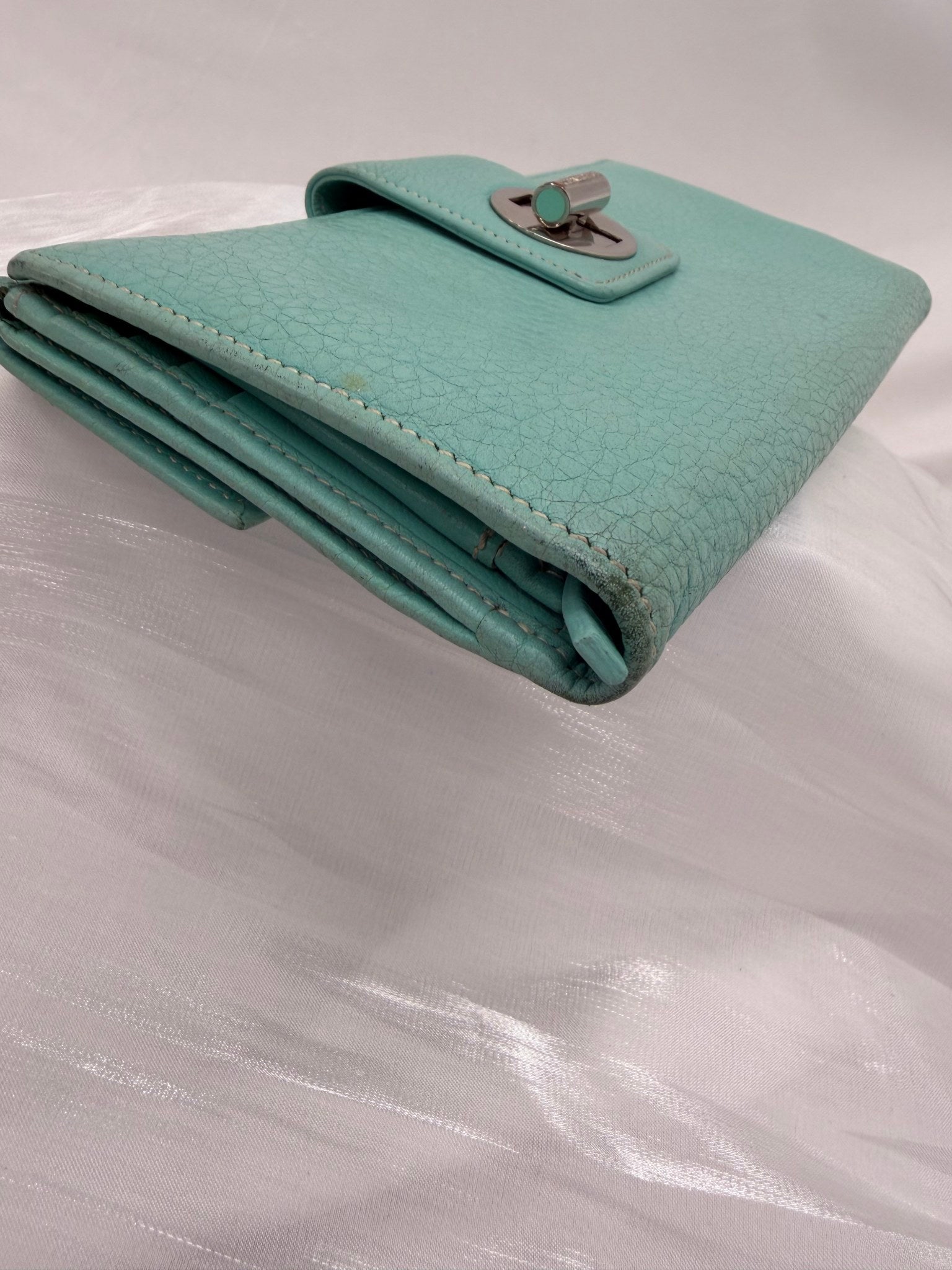 Tiffany & Co. Blue Leather Turn Lock Long Wallet 