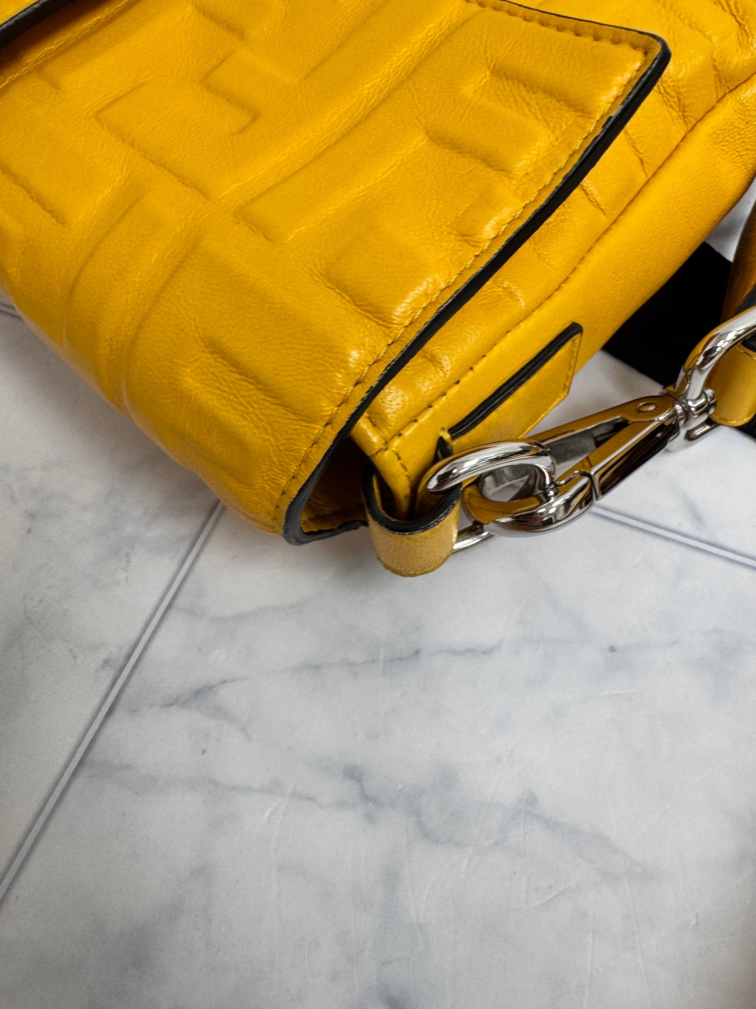 Fendi Yellow Zucca Embossed Leather Baguette 2Way Bag