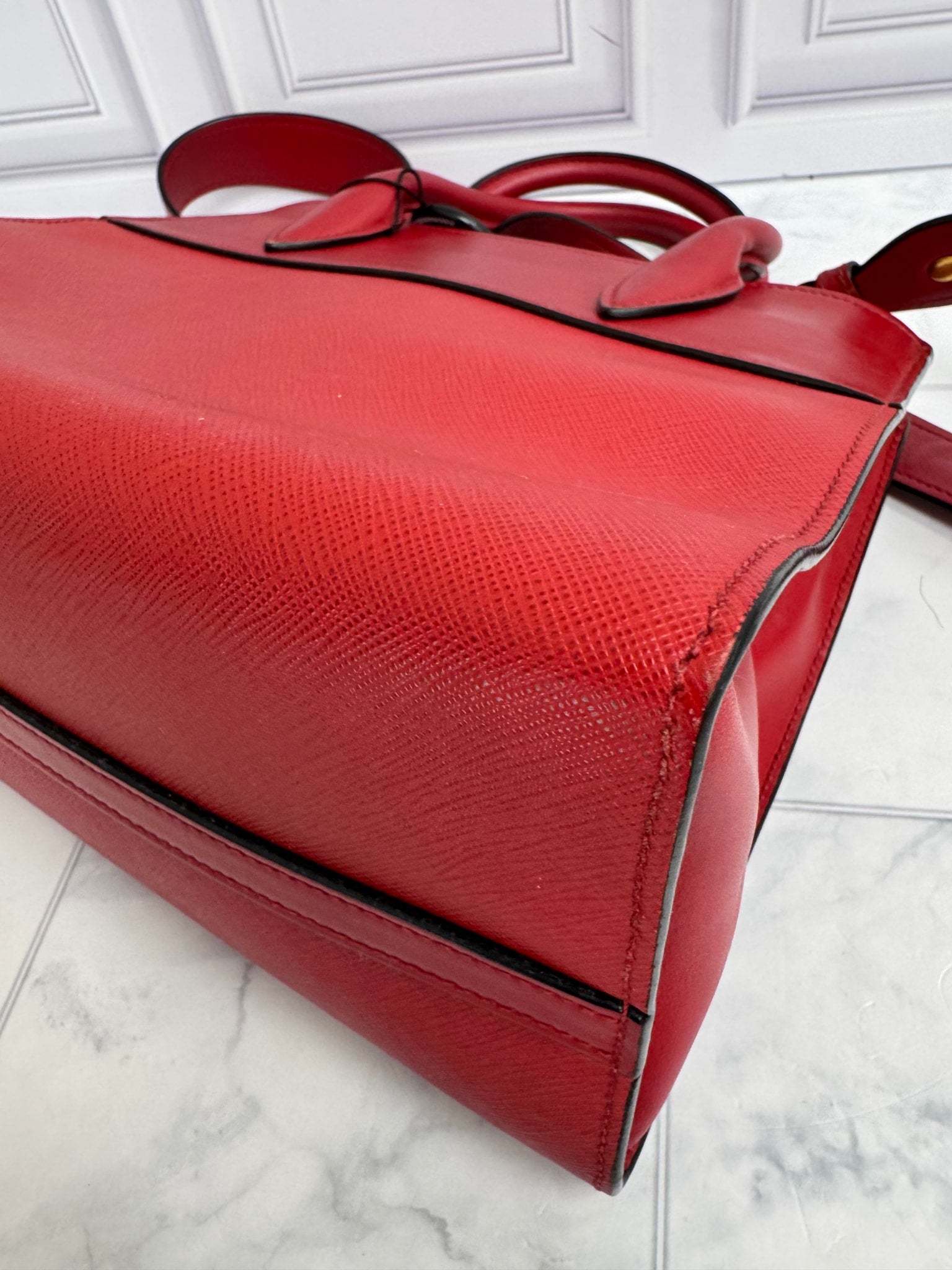 Prada Red Saffiano Leather 2Way Bag