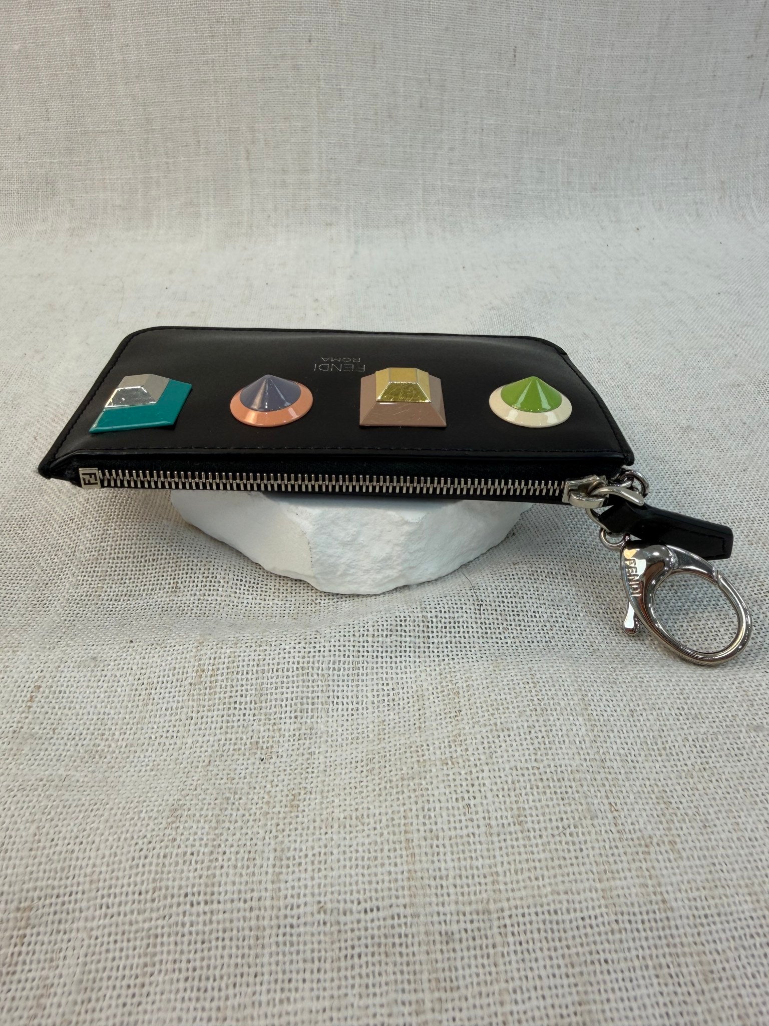 Fendi Black Leather Studded Coin Pouch